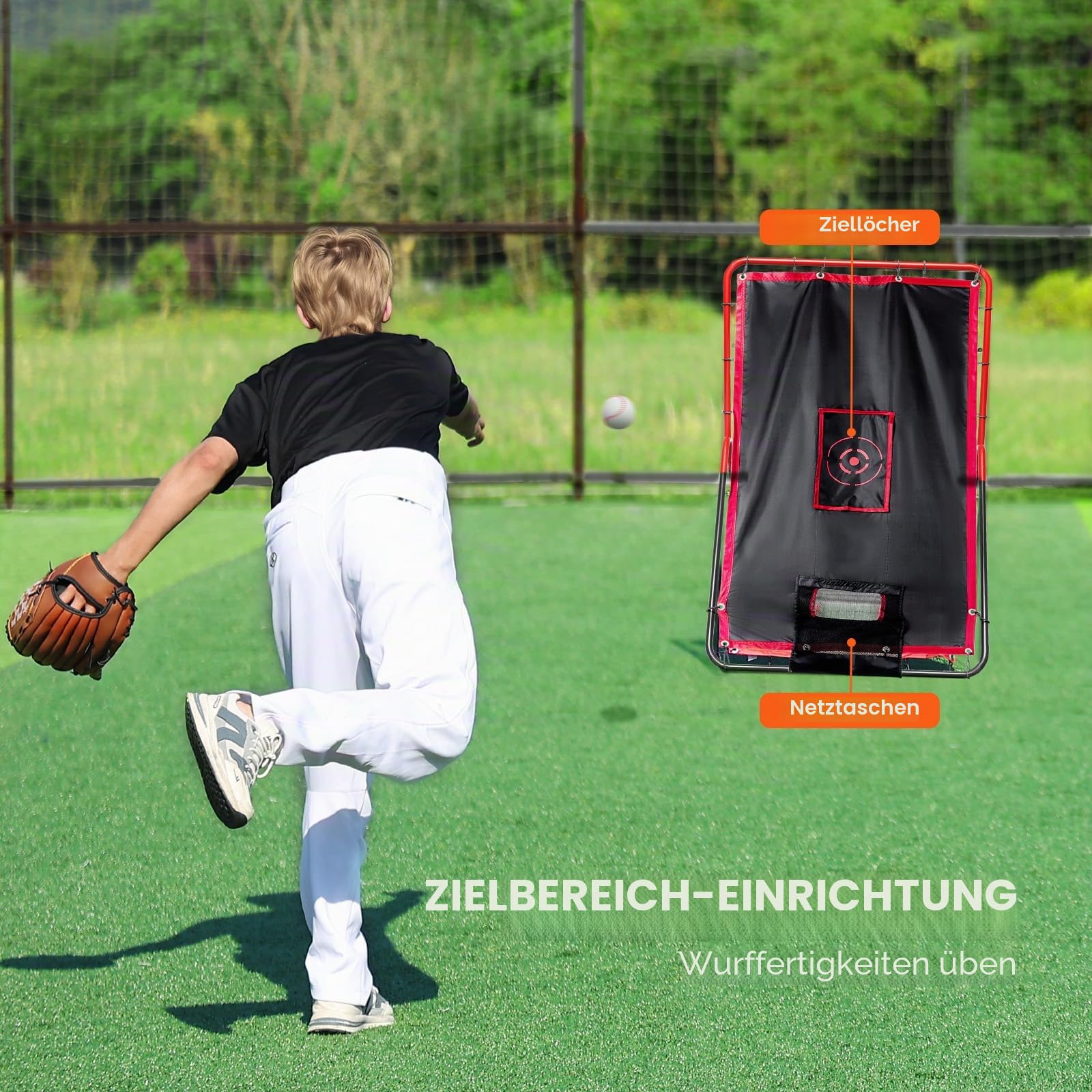 VEVOR Baseball- und Softball-Rebounder-Netz, 3,5 x 4,5 Fuß 2-in-1 Switch Hitter Pitch Trainer, PitchBack Baseball Pitching Return Trainer Nest, Bounce Back Net für Feld-/Wurfübungen