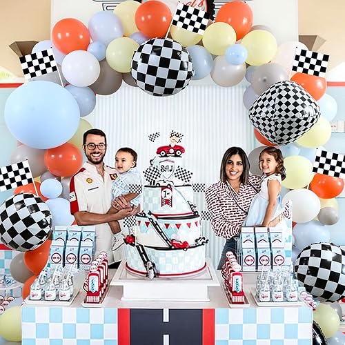 Miniatura 6 de Kit de arco de guirnalda de globos de carreras, 136 globos de 18 pulgadas, 10 pulgadas, 5 pulgadas con globos a cuadros para temática de carreras,