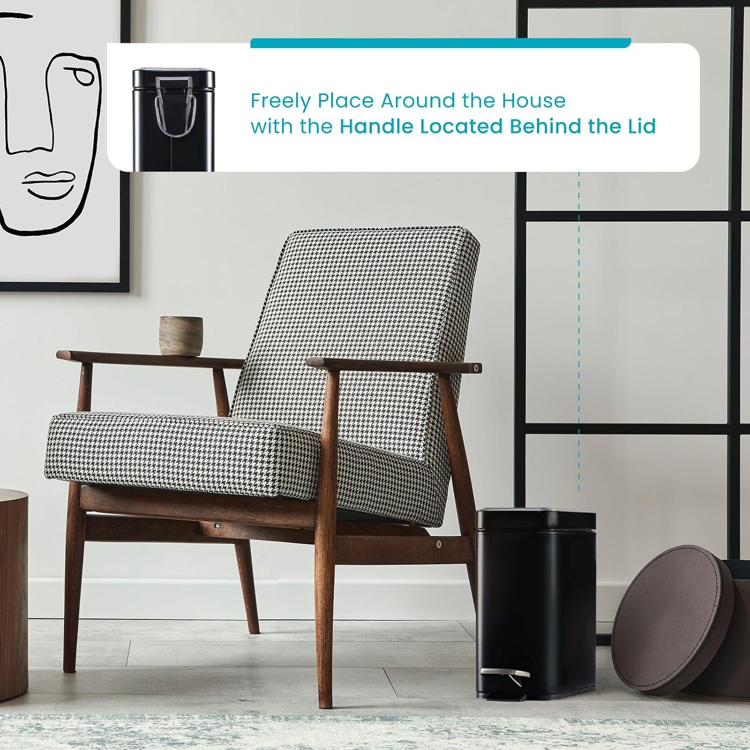 Home Zone Living 2-Pack 1.3 Gallon Small Black Bathroom Trash Can with Lid and Step Pedal, Stainless Steel Wastebasket with Slim Design for Home and Office, 5 Liters