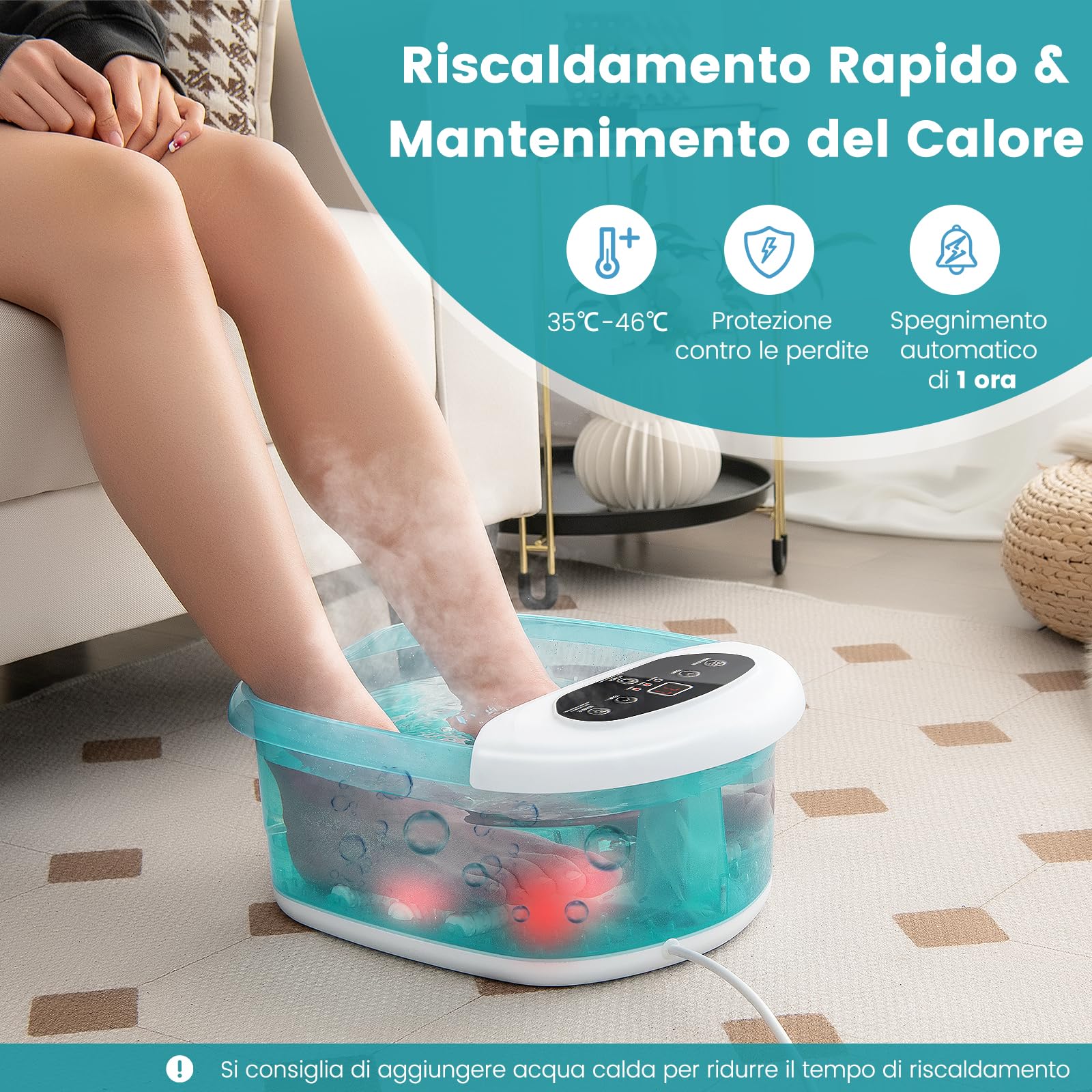 RELAX4LIFE Pediluvio Massaggiatore per Piedi con Rulli Massaggianti, Funzioni Riscaldamento 35℃-46℃, Vibrazioni, Bolle, Pietra Pedicure,Spenimento Automatico 1 Ora,Cavo 183cm,33x39x18cm (Eisblau)
