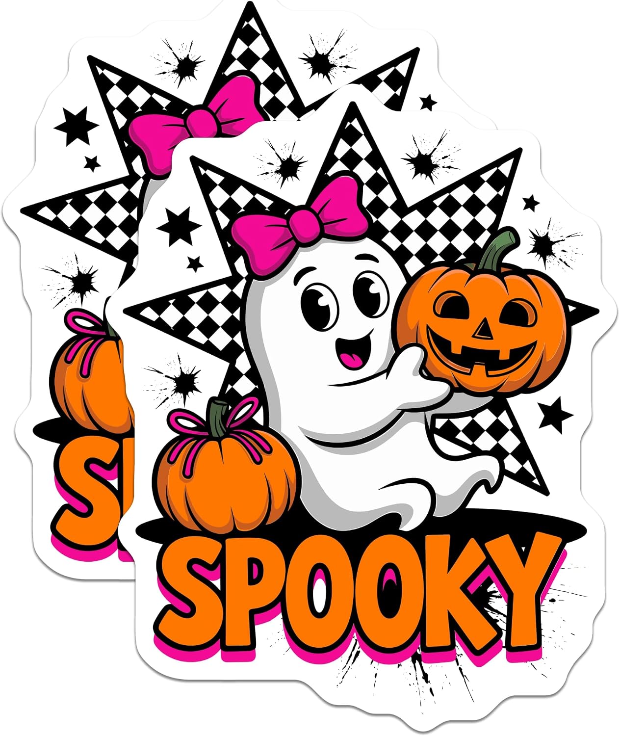 (2 Pack) Cute Ghost Halloween Magnets - Spooky Season Fridge Decor - Retro Pink Bow Pumpkin Kitchen Locker Accessories - 5 Inches On Longest Side - Thick Durable Magnet - Made in USA - MAG49325