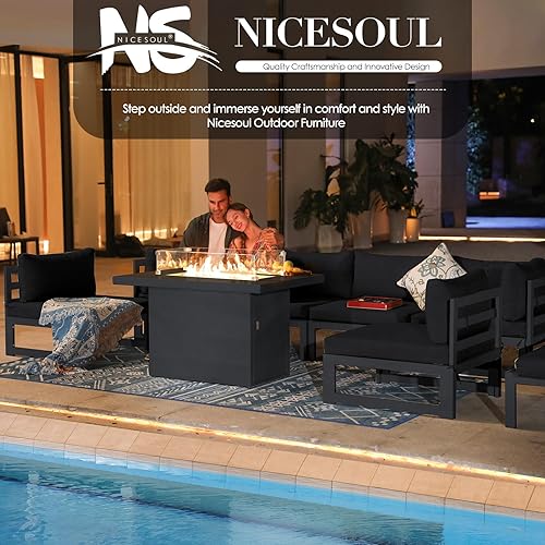 Miniatura 164 de NICESOUL 7 Piece White Powder-Coated Aluminum Patio Furniture with Fire Pit Table, 29 Inch Extra Wide Outdoor Sectional Sofa for 6, High-End Heavy
