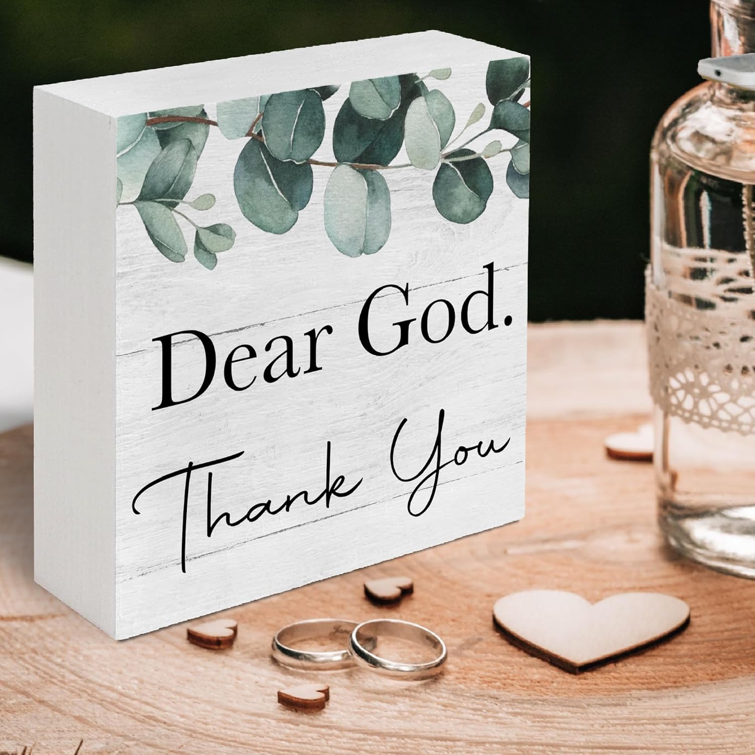Dear God Thank You Sign, Inspirational Christian Decor, Plaque Rustic Box Sign for Living Room Shelf Table Decoration Bible Verse Jesus Thank You Decor Gifts for Women Men 5x5 C10 - Image 7