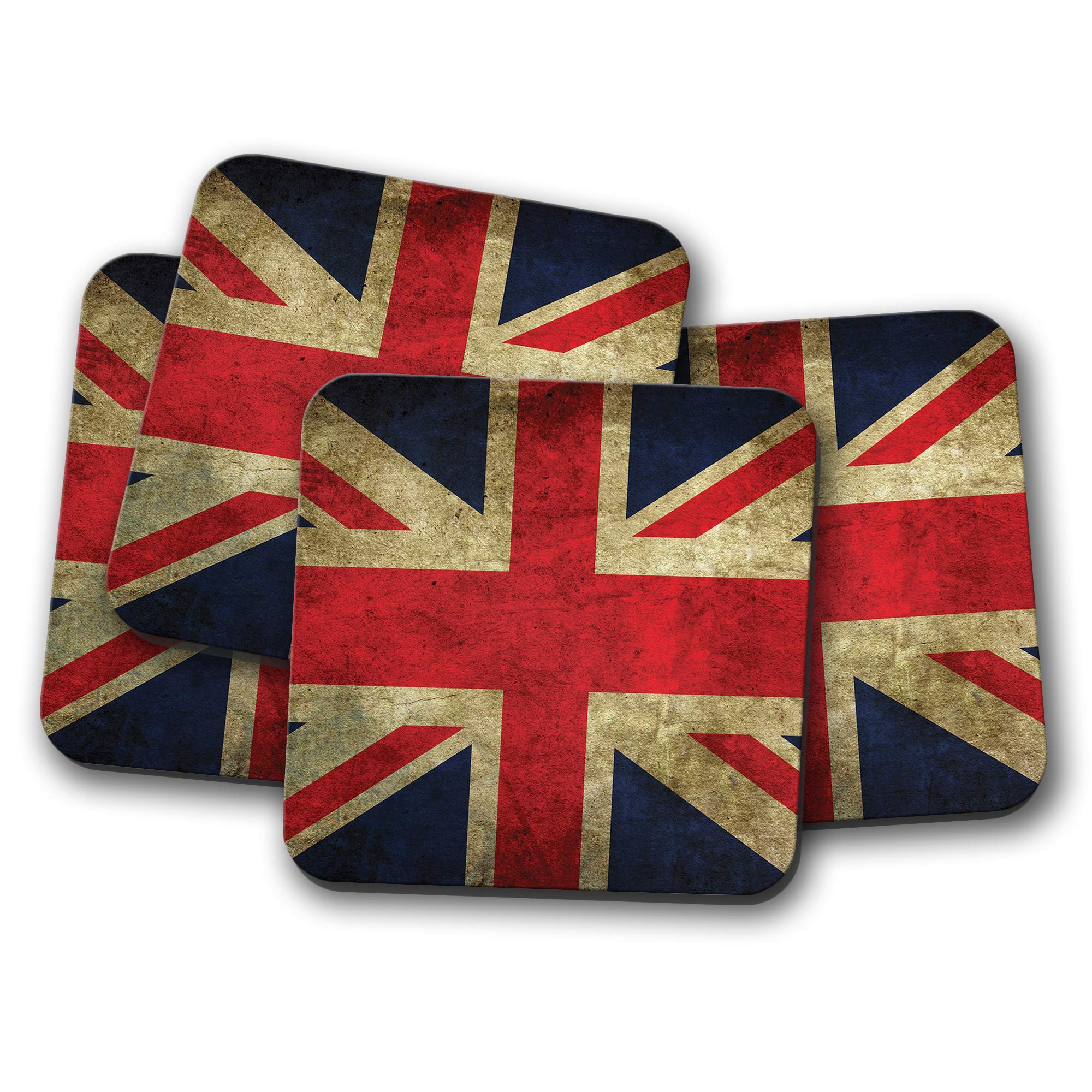 4 Set - Distressed Union Jack Coaster - Flag United Kingdom UK EU Fun #8887