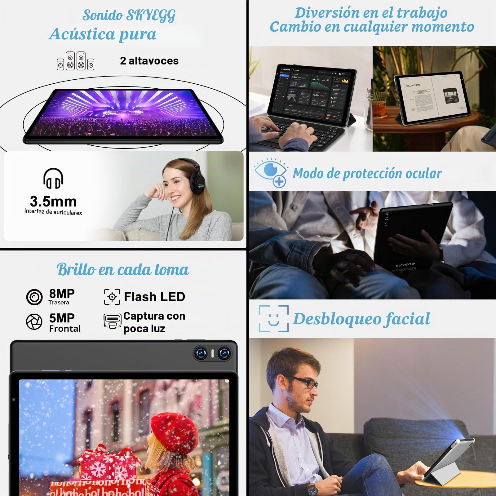 Tablet 10 Pulgadas Android, 20GB RAM + 128GB ROM (Ampliable hasta 1TB), Widevine L1, WiFi 6, Batería 6000mAh, con Funda – Ideal para Estudio, Trabajo y Entretenimiento – Negro Estrella