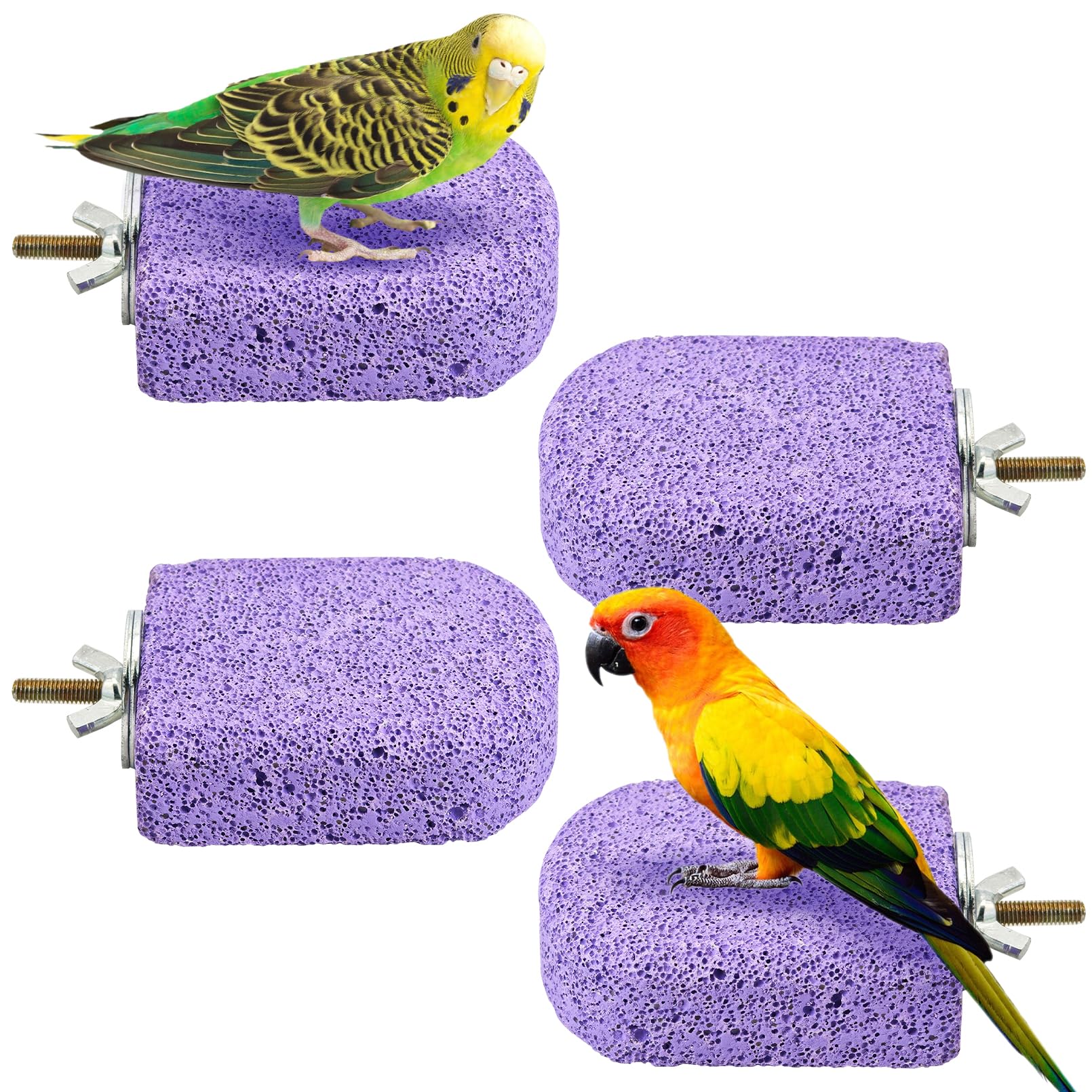 BNOSDM 4 Pcs Bird Beak Grinding Stone Chew Toy Parrot Calcium Perch Bird Stand Platform Parakeet Cage Accessories for Budgies, Cockatiels, Conures, Lovebirds, Finch (Purple)