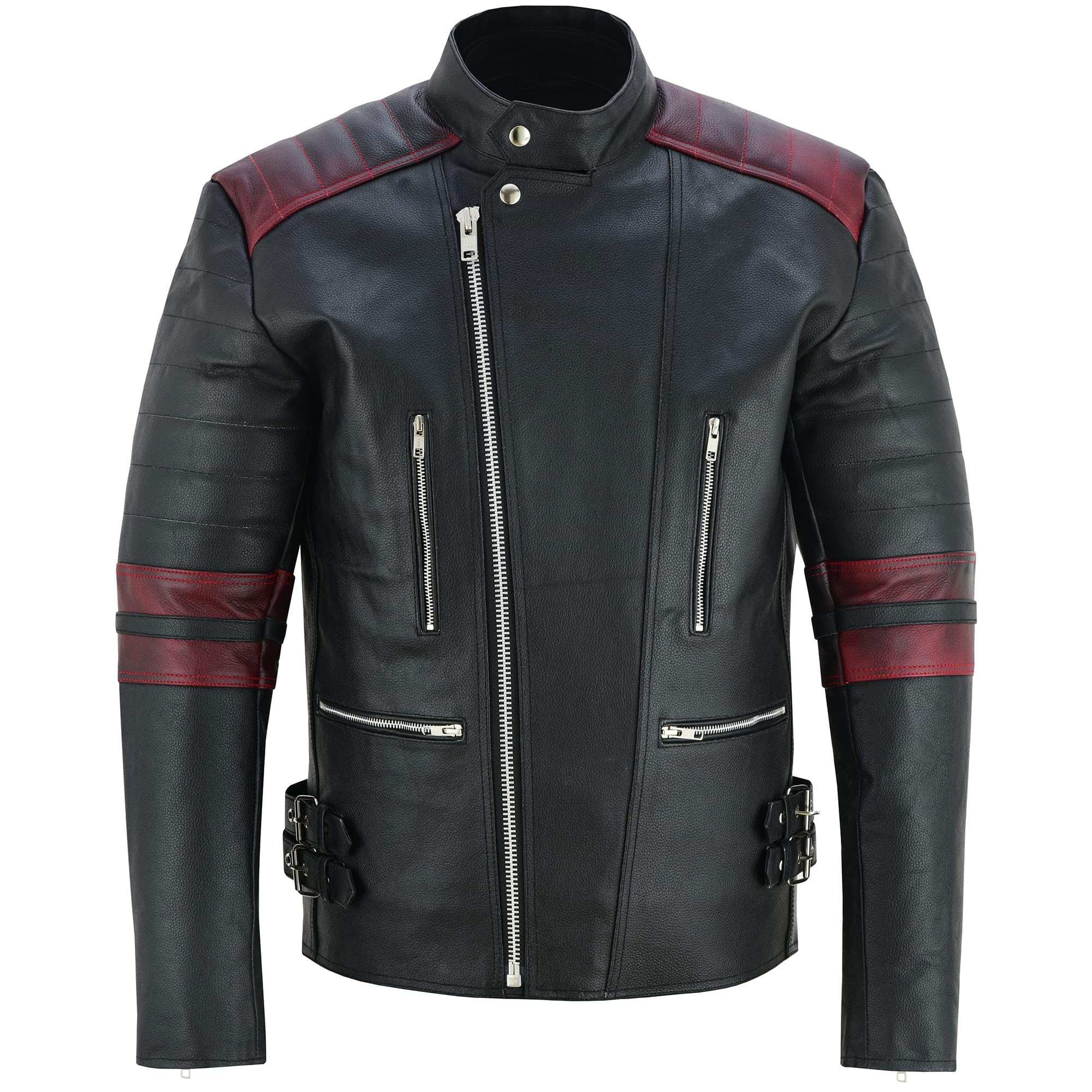 German Wear Leder Motorradjacke Oldschool Retro, Schwarz/Weiß