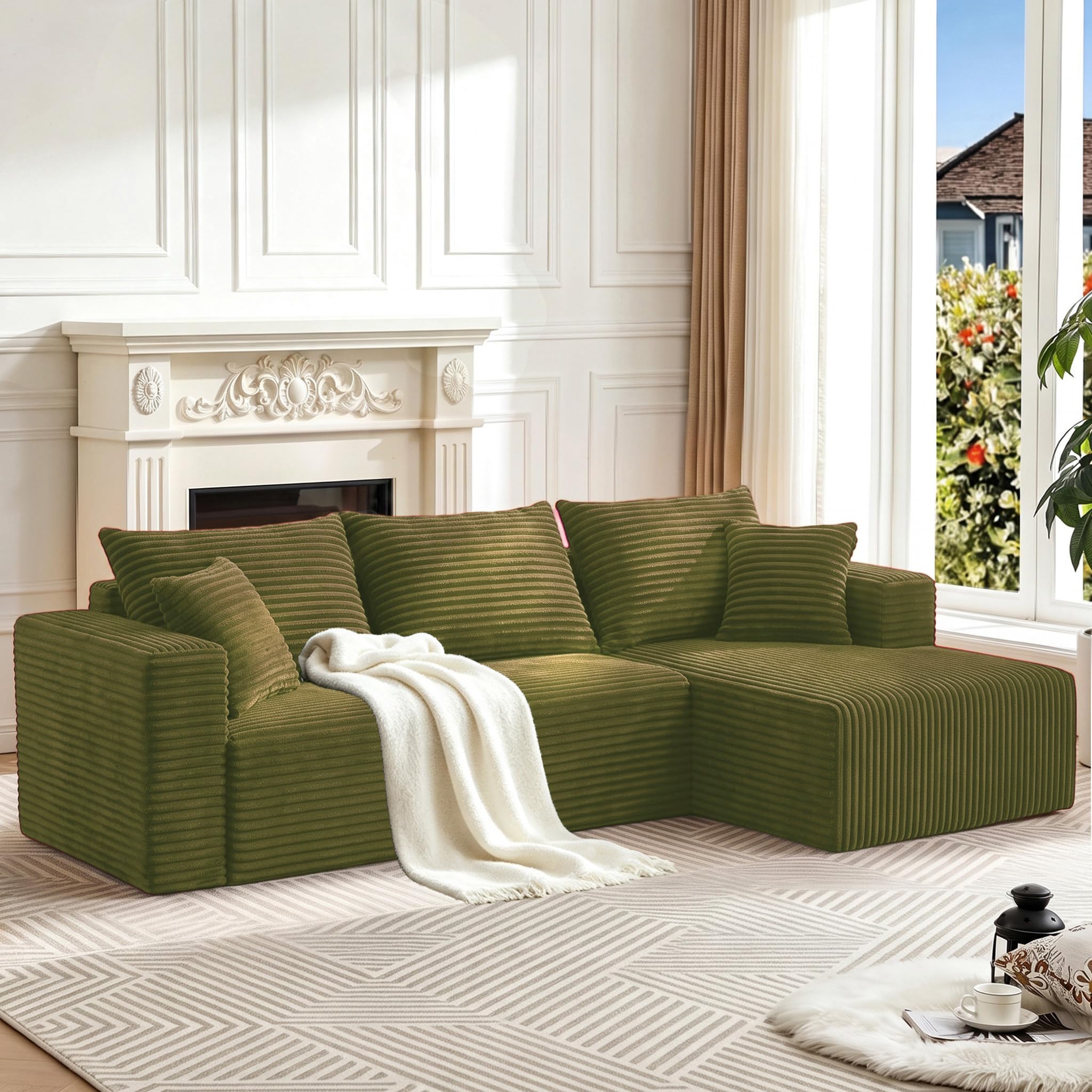 Boneless Couch, Modular Sectional Sofa for Living Room - Olive Green