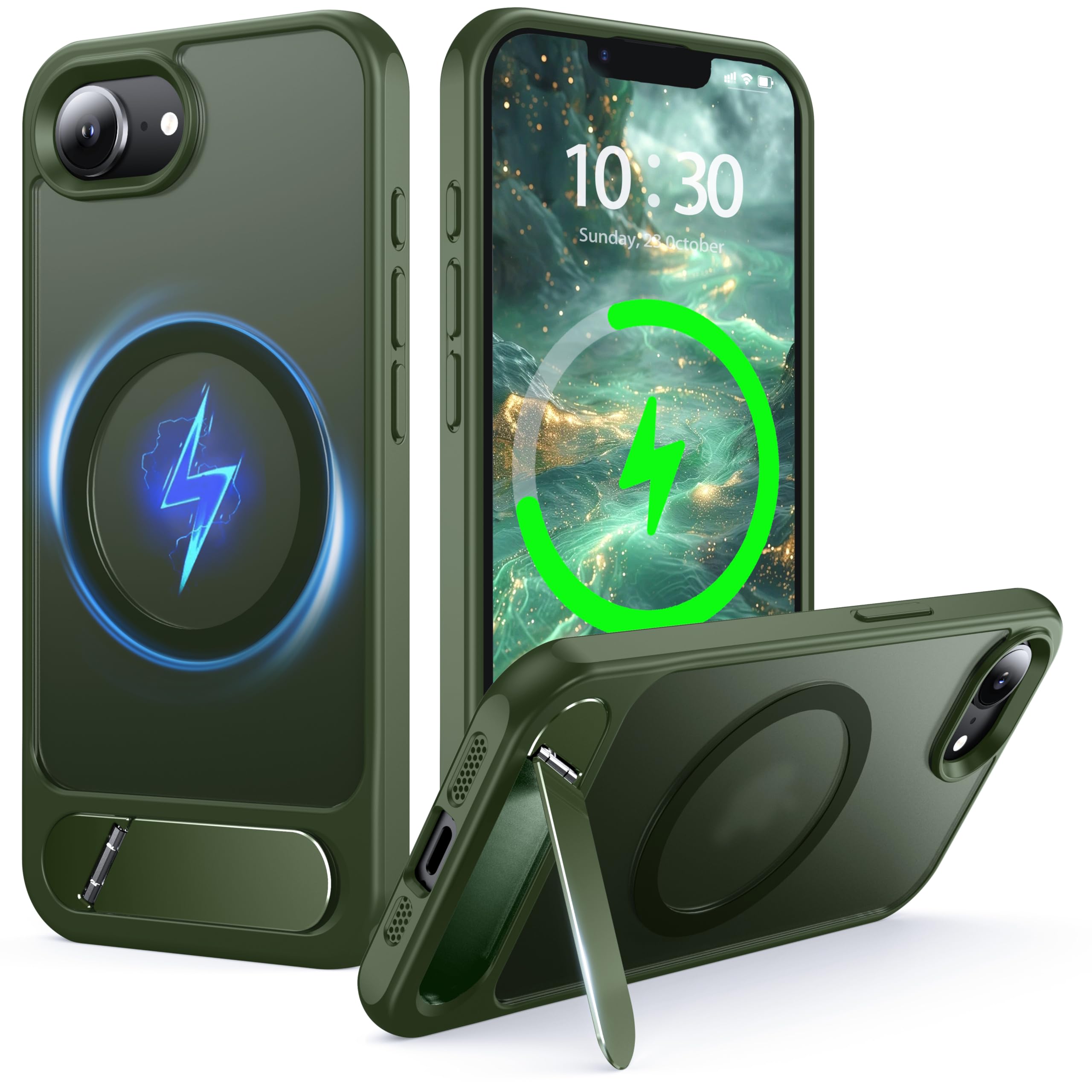 Coque iPhone 16e/17e avec chargement sans fil 2en1 et support intégré - 8