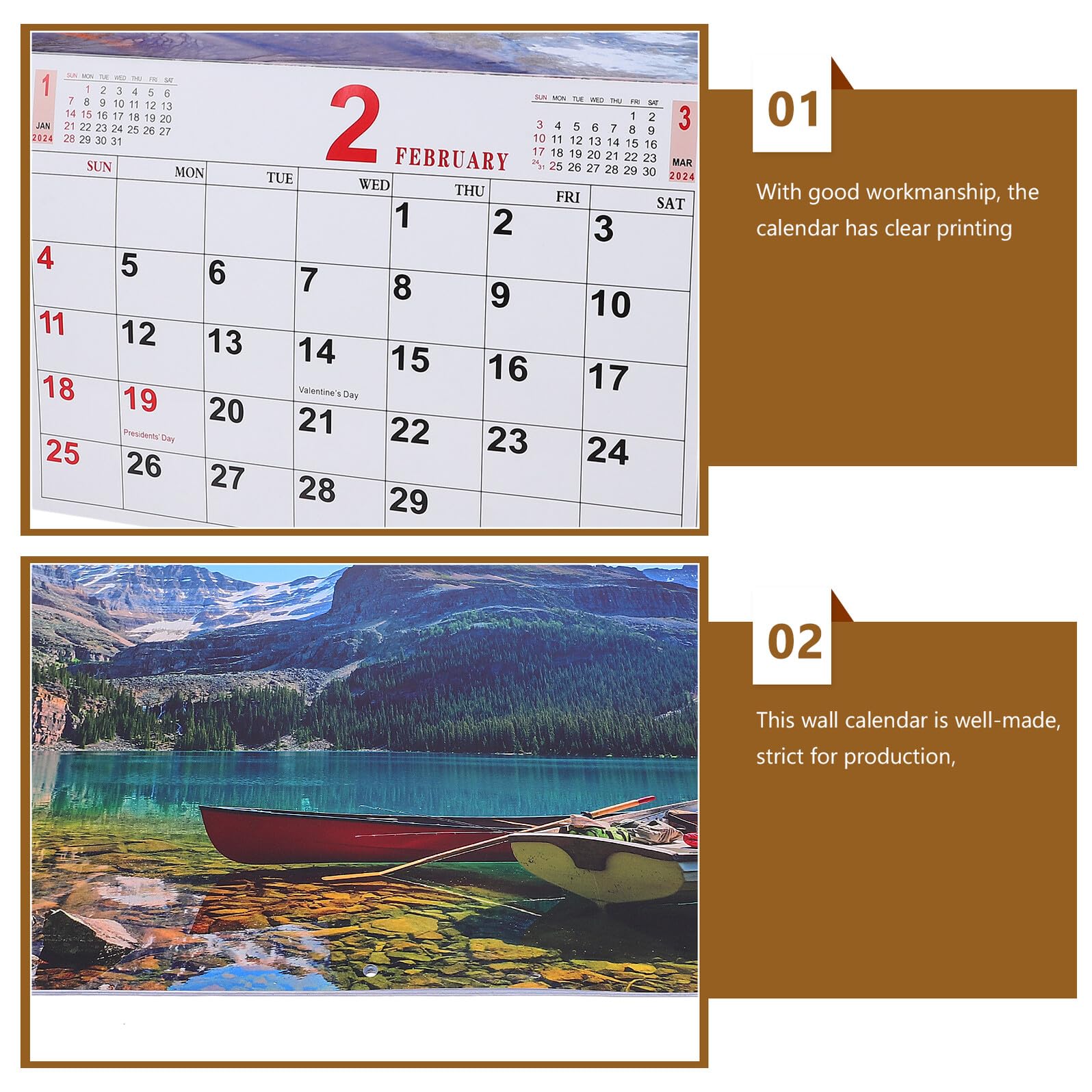 DOITOOL Wandkalender Querformat mit Landschaftsfotos Robuster Monatskalender zum Aufhängen Praktischer Home Hanging Calendar für Tägliche Terminplanung und Ereignisnotizen
