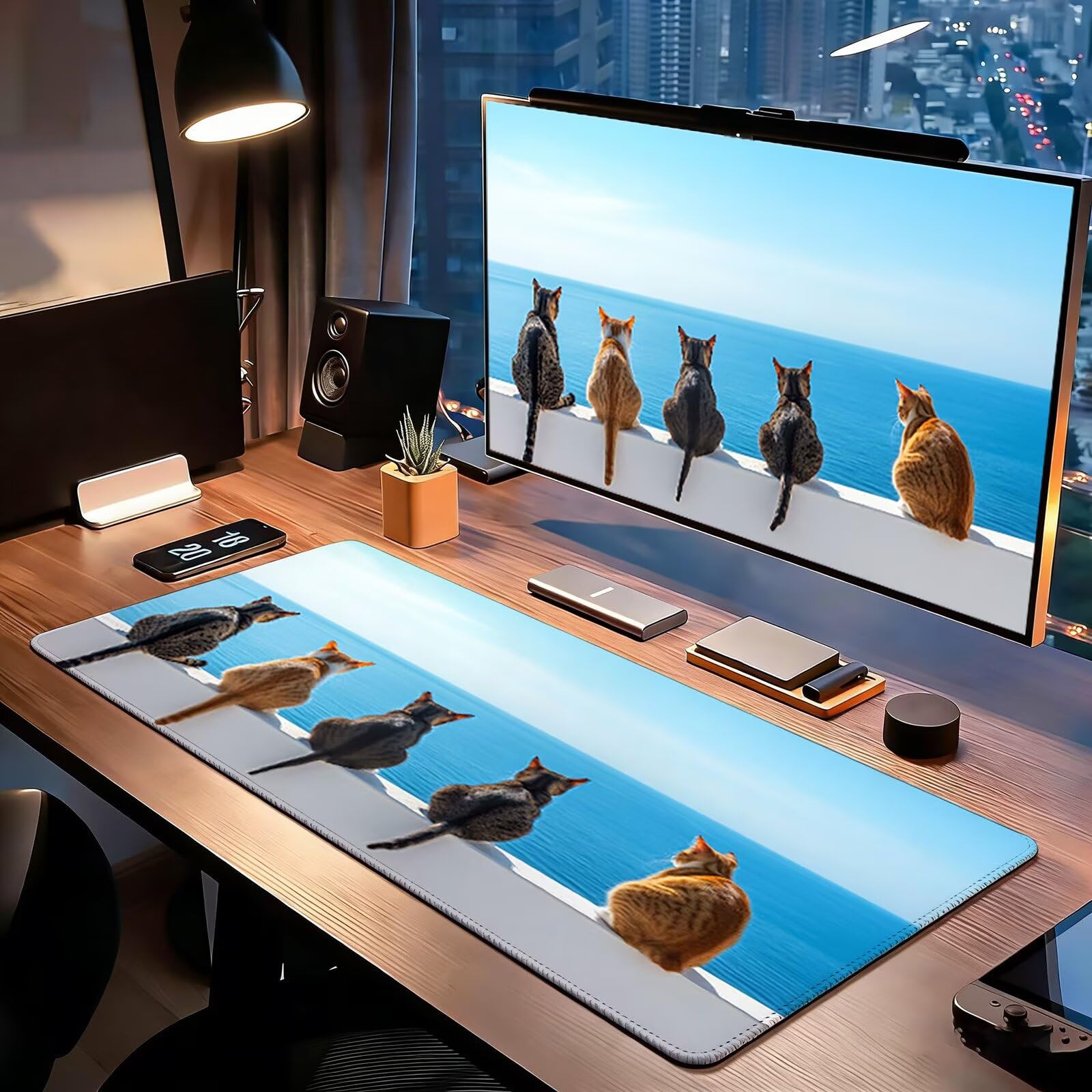 Tappetino Mouse Gaming, 1200x600mm Tappetino Mouse XXL spiaggia 0c0-248 | Mouse Pad Grande, Ottimizzato per i Sensori da Gioco, Migliora Precisione e Velocità, per Mac e PC, gatto