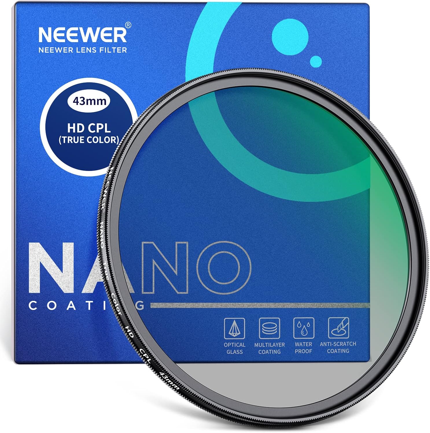 NEEWER 52mm True Color Polarizer Filter HD Optical Glass Double Sided 30 Layer Nano Coatings Circular Polarizing Filter(CPL) Aluminum Frame/Water Repellent/Scratch Resistant/Anti Fingerprint
