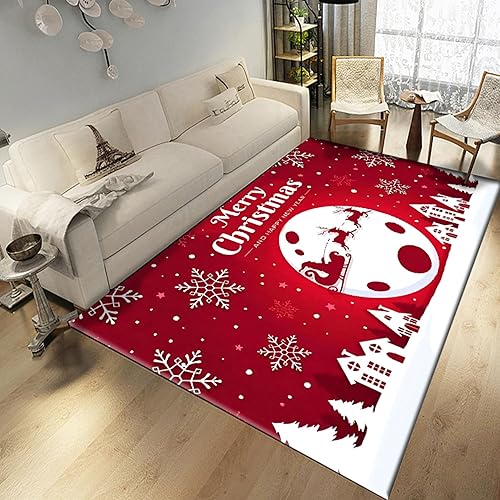 Miniatura 2 de Alfombra roja de Navidad, 4 x 6 pies, diseño de copos de nieve, reno de Papá Noel, decoración navideña, impresión digital 3D, alfombra de alta