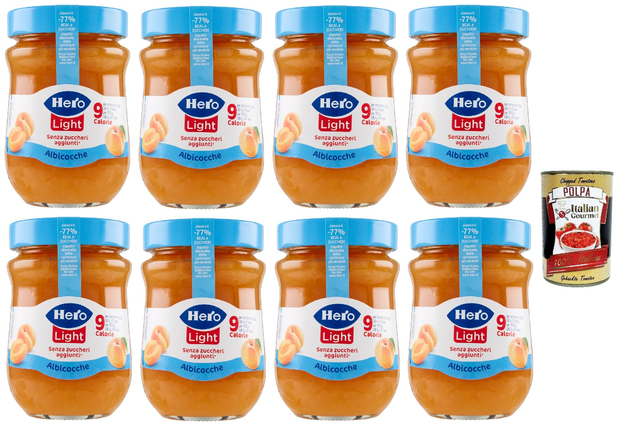 Hero Light Aprikose Marmelade 8x280g ohne Konservierungsstoffe Italian Gourmet Polpa 400g