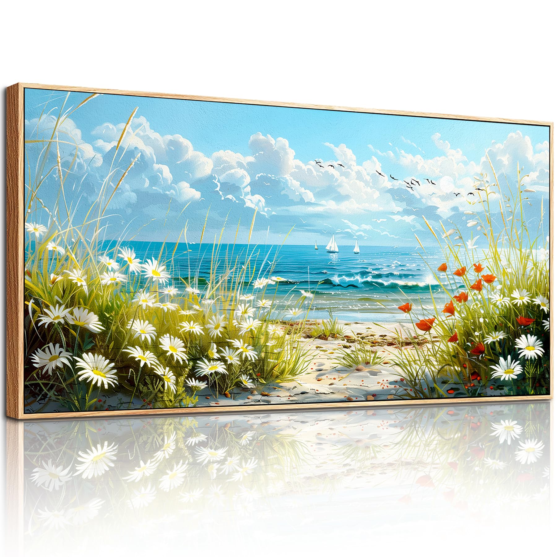 hyidecorart Natural Canvas Wall Art Modern Floral Framed Picture 24x48 in