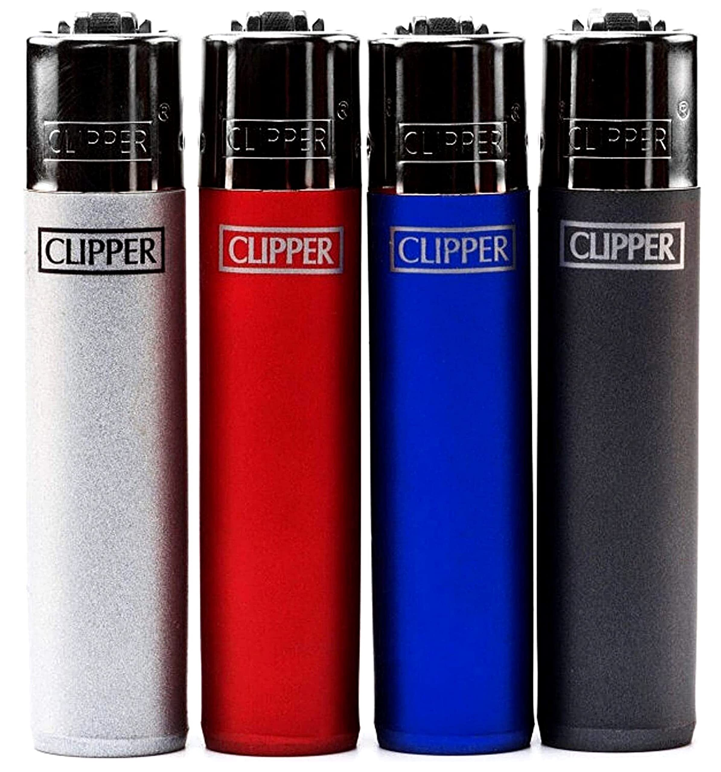 Zactly - Set Of 4 Clipper Lighters, Various Assorted Designs, Regular Size Slogan Herb Leaf Weed Leaves Gas Refillable Flint Lighter (Solid Metallic)
