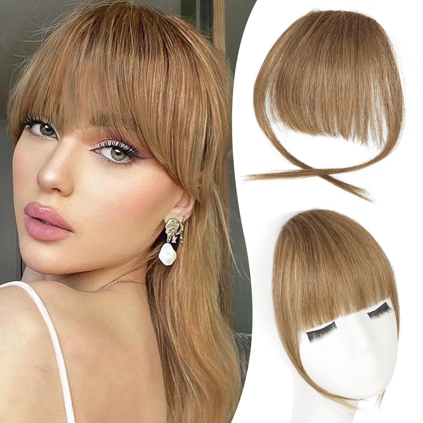 PINK SEVEN Bangs Hair Clip in Bangs Fringe with Temples Hairpieces for Women Human Hair Bangs Extension for Daily Wear(Dark Blonde)