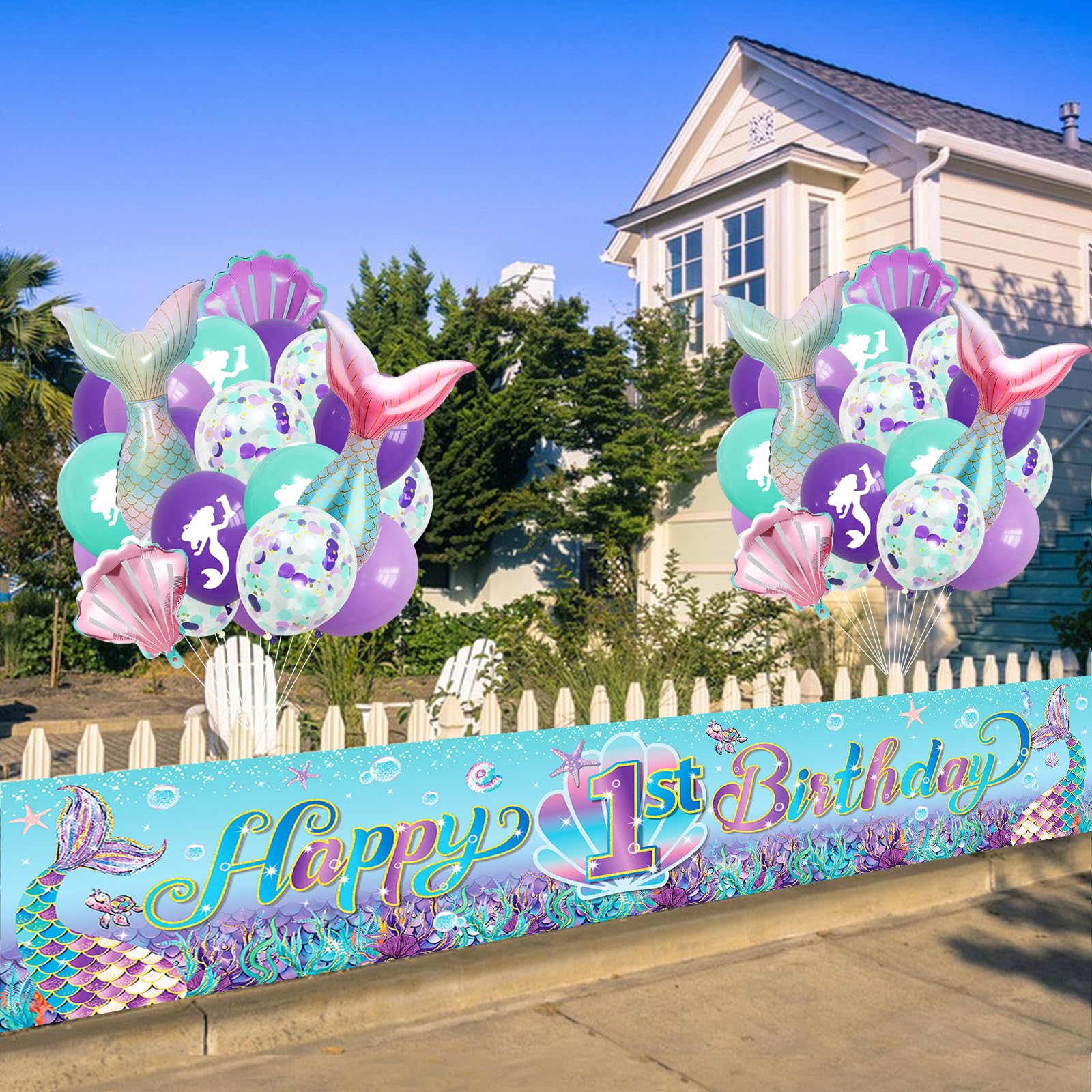 View 1 of Mermaid 1st Birthday Decorations Oneder Sea First Birthday Decorations for Girl Under The Sea 1st Birthday Girl Little Mermaid Party Decorations Mermaid Yard Decor