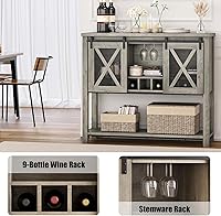 Vista 4 de IDEALHOUSE Gabinete de barra de café, armario de almacenamiento de buffet con almacenamiento, gabinete de bar de vino de granja con estante