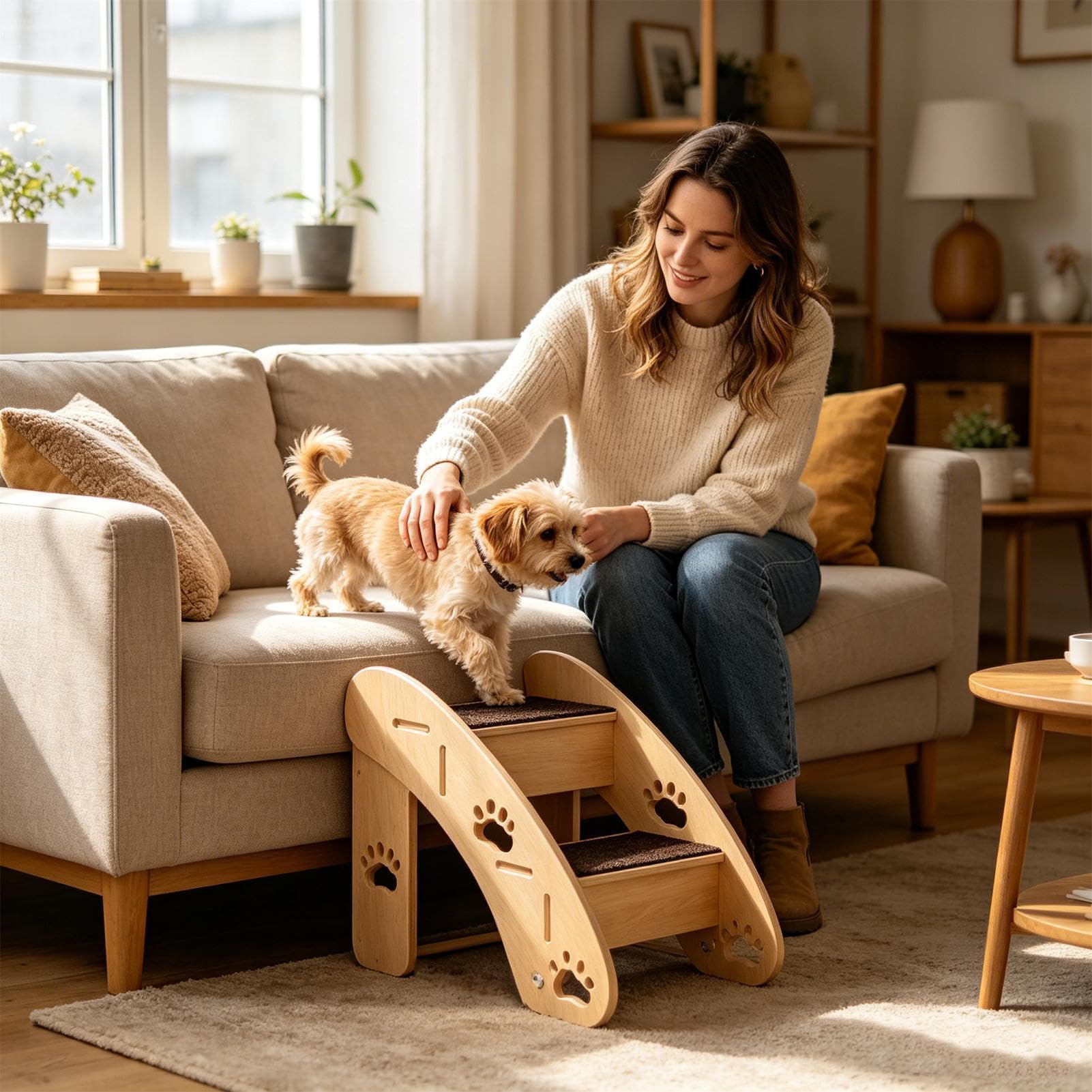 Scalette per Cani di Piccola Taglia Struttura Triangolare in Legno con