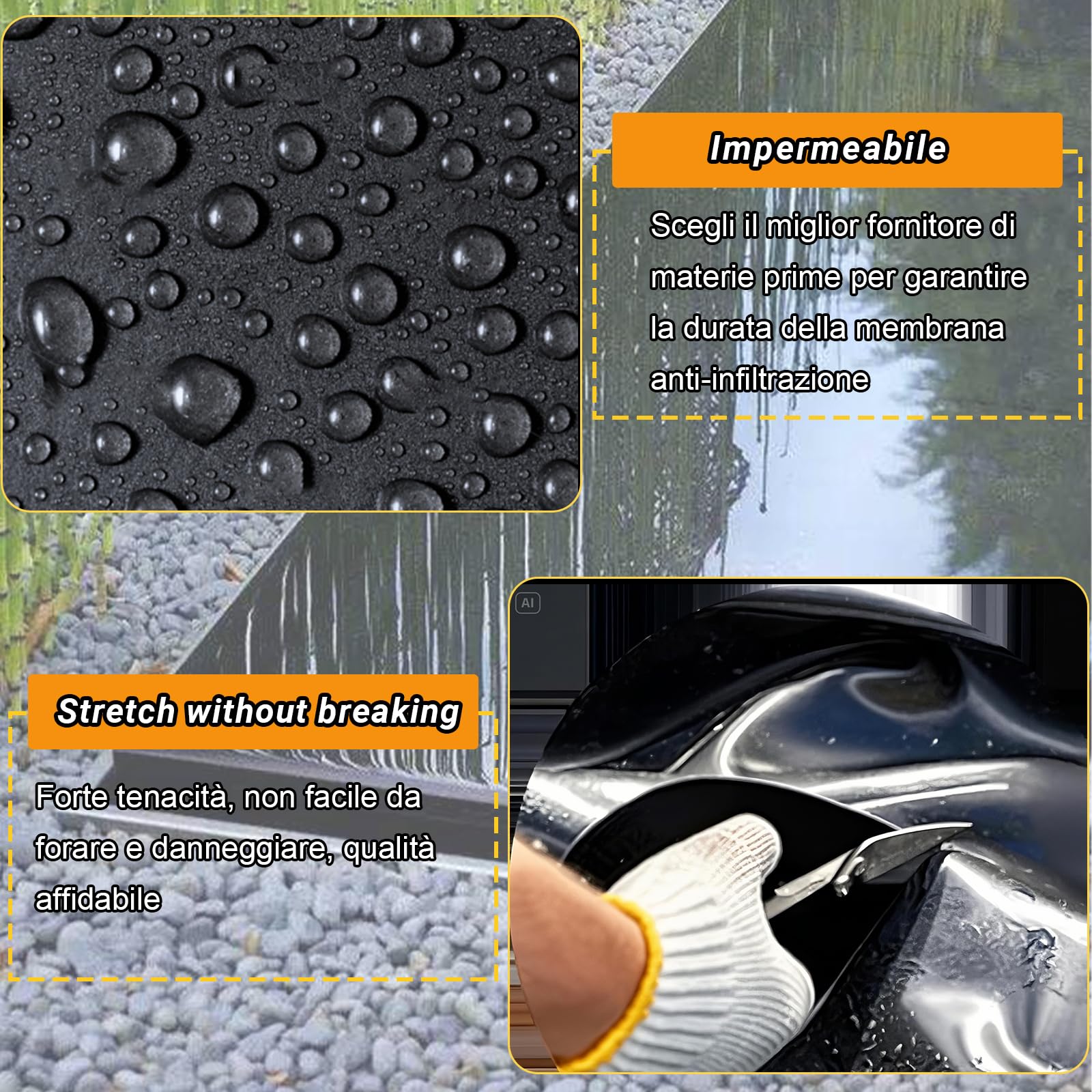 Telo Nero in PVC 4x8m per Laghetto – Fodera Impermeabile con Protezione Anti-UV, Perfetta per Laghetti, Fontane e Aree Acquatiche.