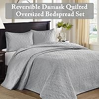 Vista 2 de Madison Park Quebec - Juego de ropa de cama tamaño King, color gris, damasco, colcha de 3 piezas, colcha acolchada de microfibra ultra suave