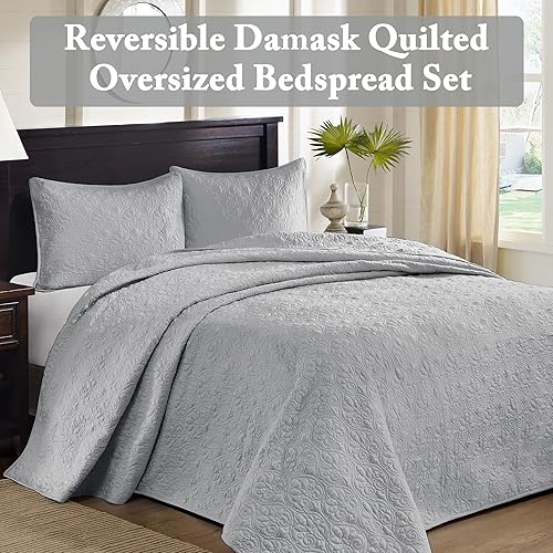 Miniatura 2 de Madison Park Quebec - Colcha acolchada reversible estilo damasco, ideal para todas las estaciones, juego de cama de colcha ligera y fundas a juego,