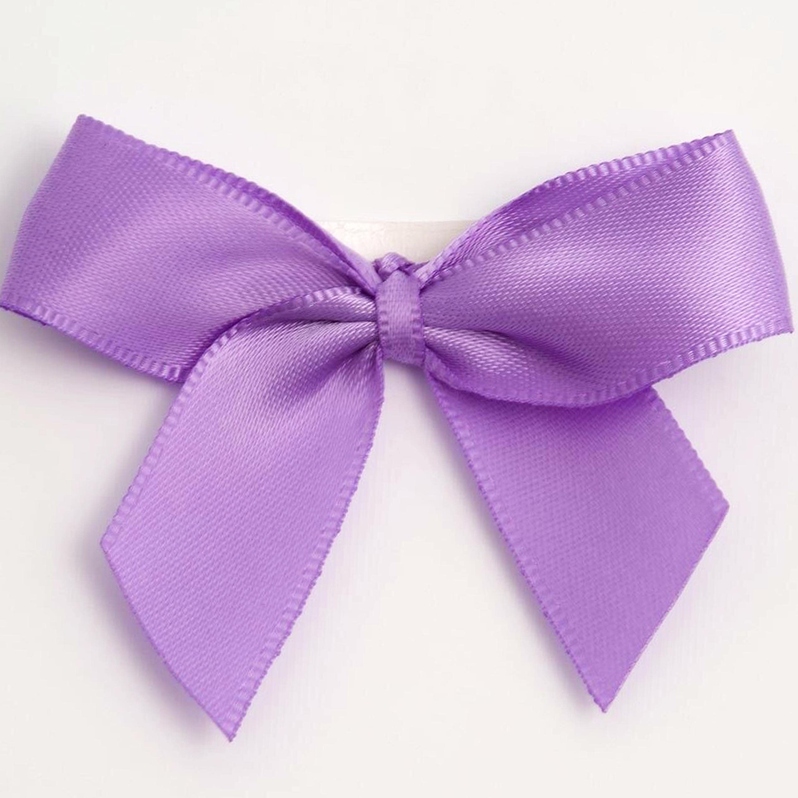 5cm Double Satin Bows – Self Adhesive Pre-Tied Ribbon Bows for Craft Gift Wedding Decoration (Lilac, 24pcs)