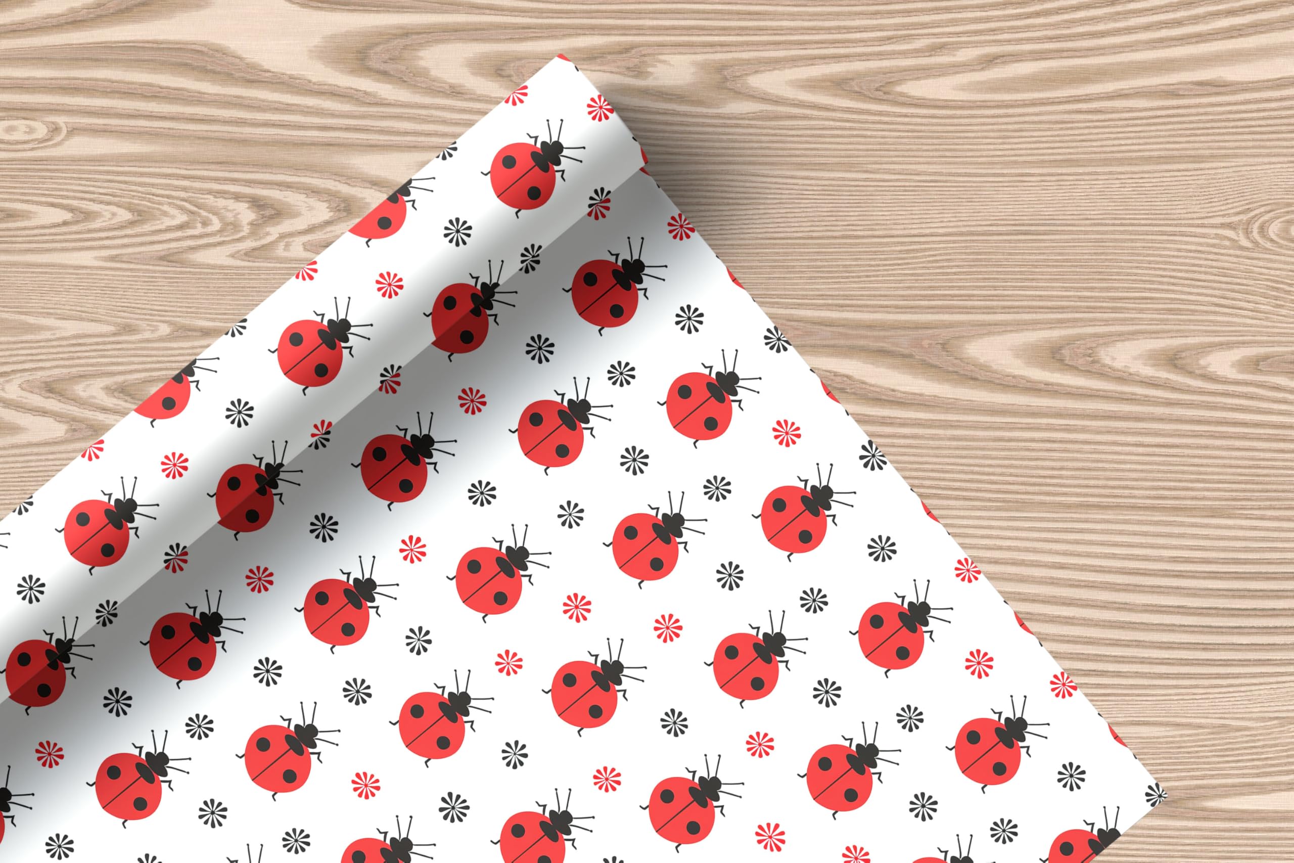 Cute Ladybird Gift Wrap - White & Red Ladybug Pattern Wrapping Paper for Kids Birthday Parties, Spring & Summer Gifts W34 (Large - 58 x 85cm / 22.8" x 33.4" inches)