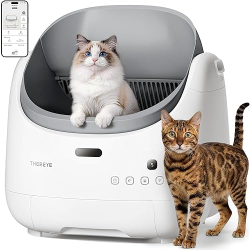 Thereye Automatic Litter Box, Self Cleaning Litter Box for Multiple Cats, APP Control and Safety Sensors, Odor Control, Open-Top Smart Cat Litter Box with Trash Bags/Litter Mat
