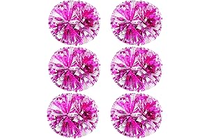6Pcs Cheerleading Pom Poms, Pink Pom, Matte Metallic Foil, Kids Adults Spirit Cheering Stuff