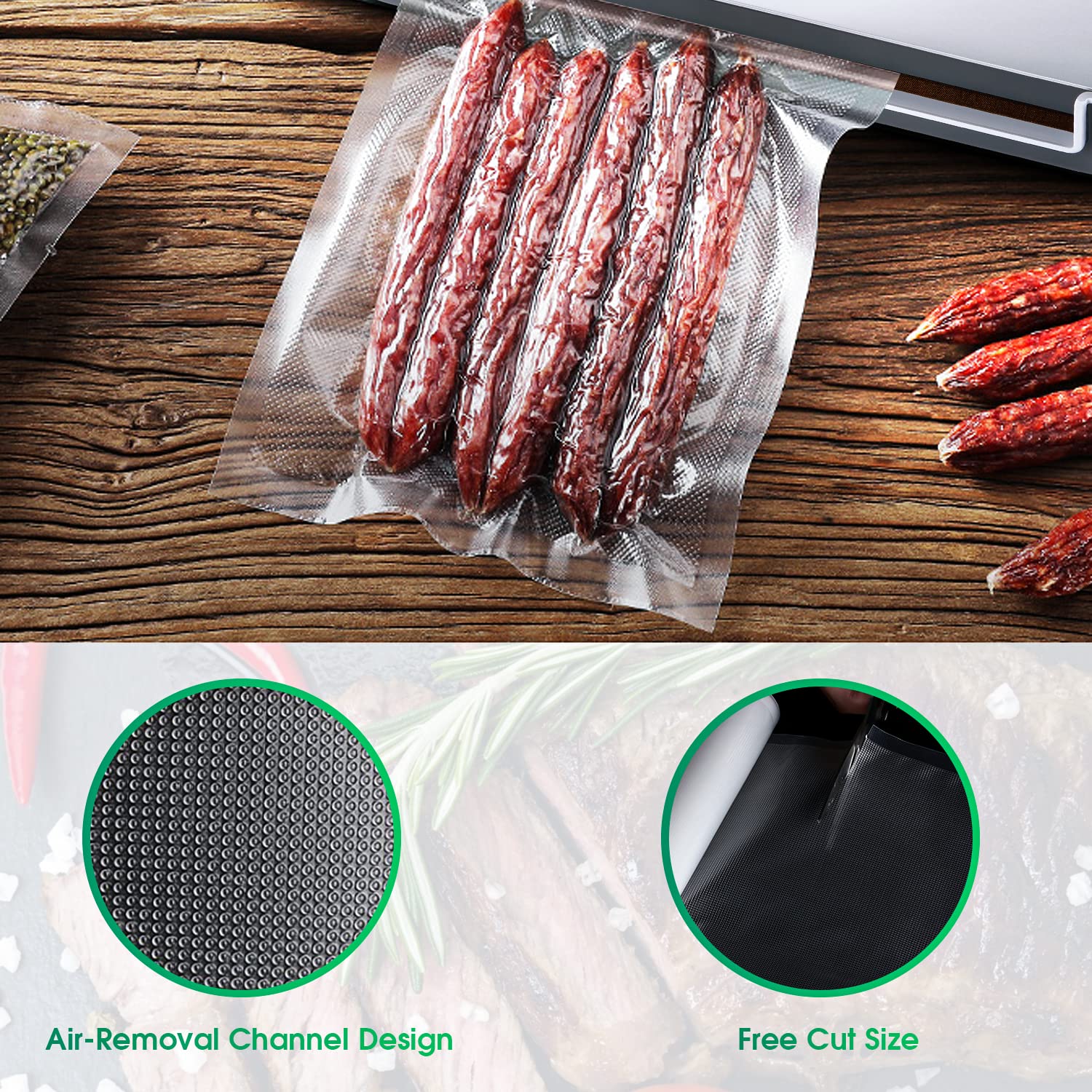 Bolsas selladoras al vacío para alimentos, 2 rollos de 11 x 50 pulgadas