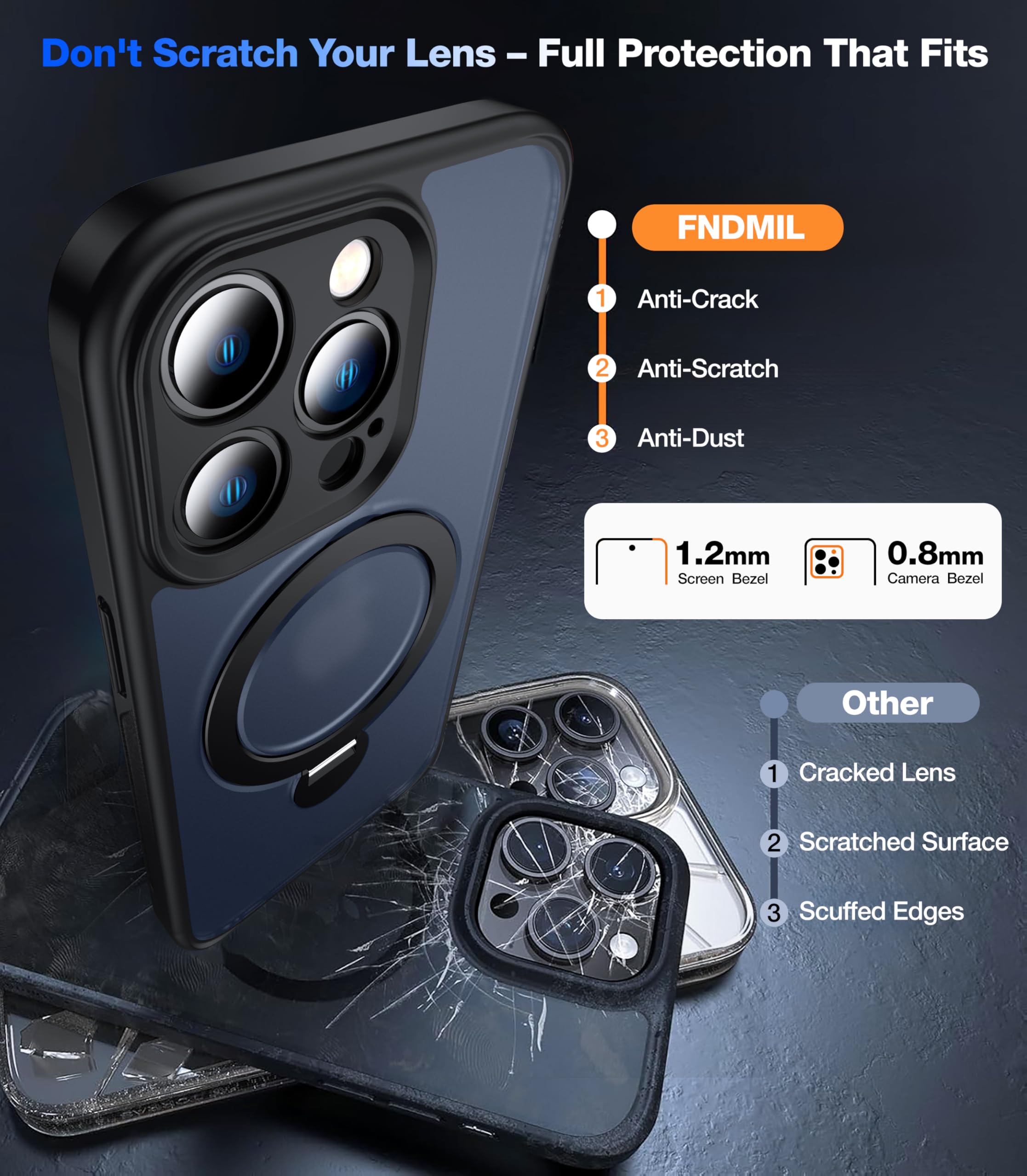 Magnetico Cover Compatibile con iPhone 15 Pro Max,Traslucida Matte Sottile Custodia con Supporto ad Anello,Nero Magnetico Cover Compatibile con iPhone 15 Pro Max,Traslucida Matte Sottile Custodia con Supporto ad Anello,Nero