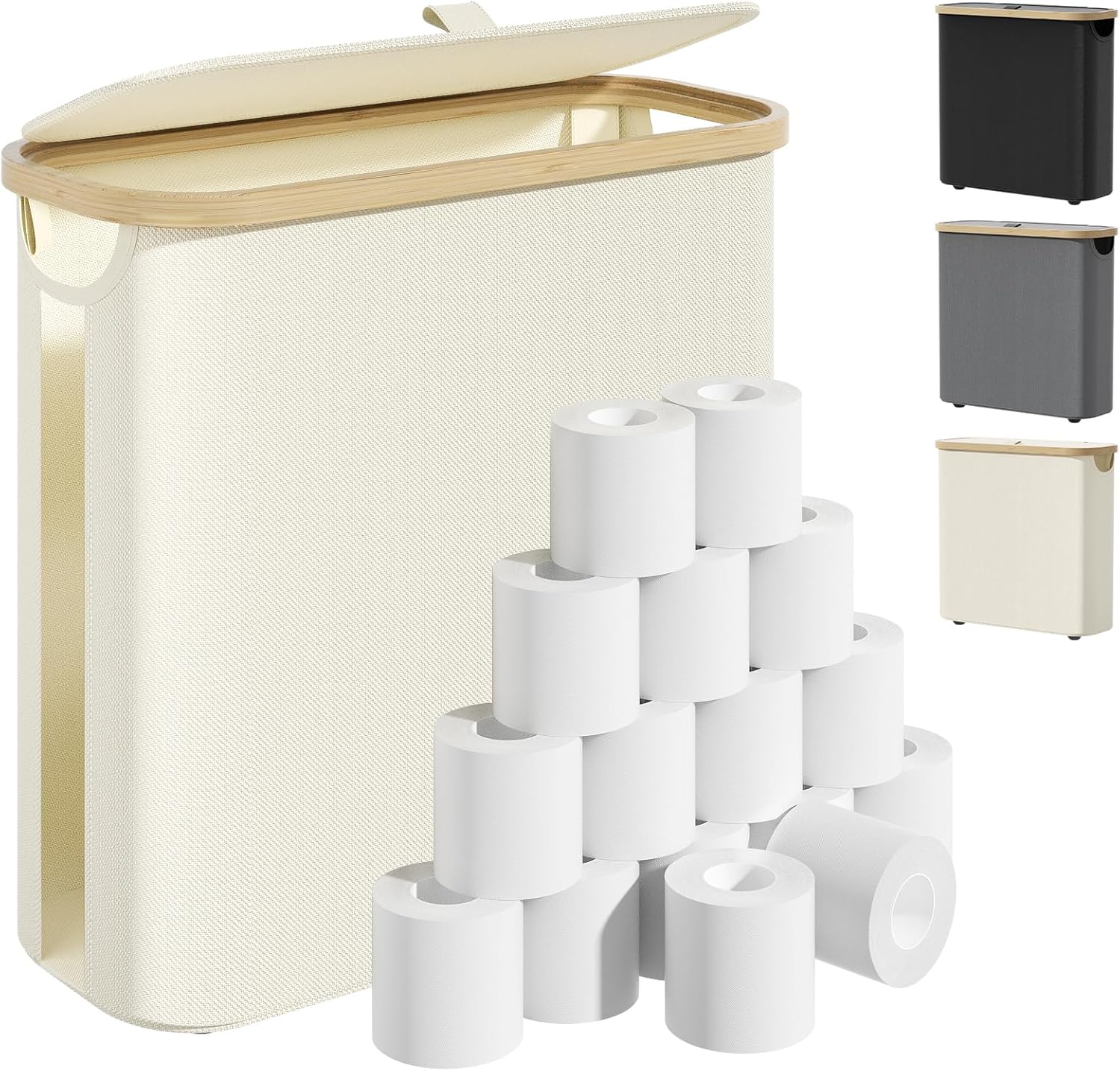 Toilet Paper Storage Basket with Lid and Handle, Foldable Toilet Paper Basket Organizer for Bathroom, Large Capacity Toilet Paper Holder with Storage for 12 Mega or 16 Regular Rolls