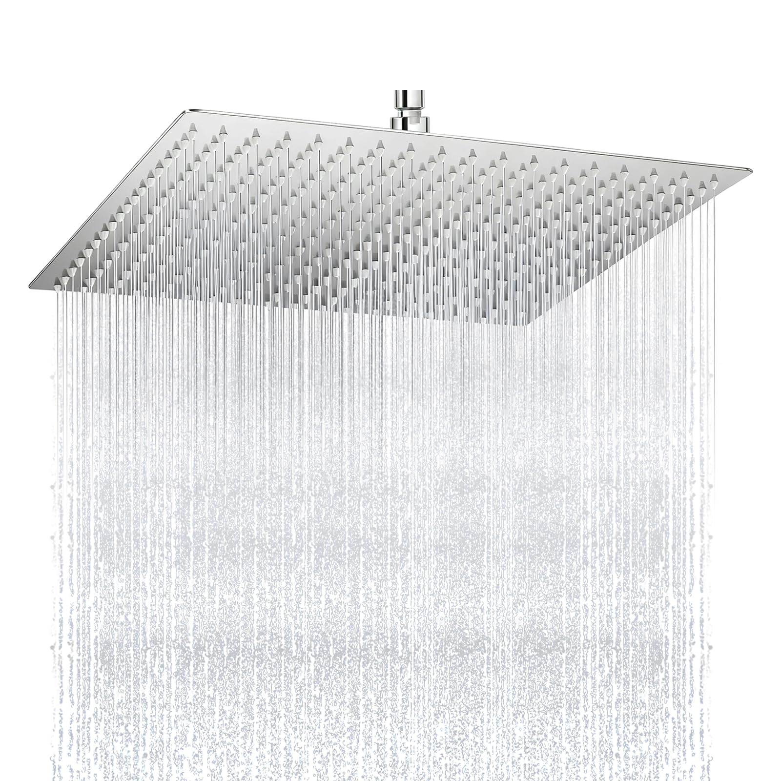 Square Rainfall Shower Head, 16 Inch Extra Large Overhead Fixed Rain Showerhead for Full Body Coverage, High Pressure Stainless Steel with Adjustable Swivel Ball Joint G1/2" Universal Fitting (Silver)