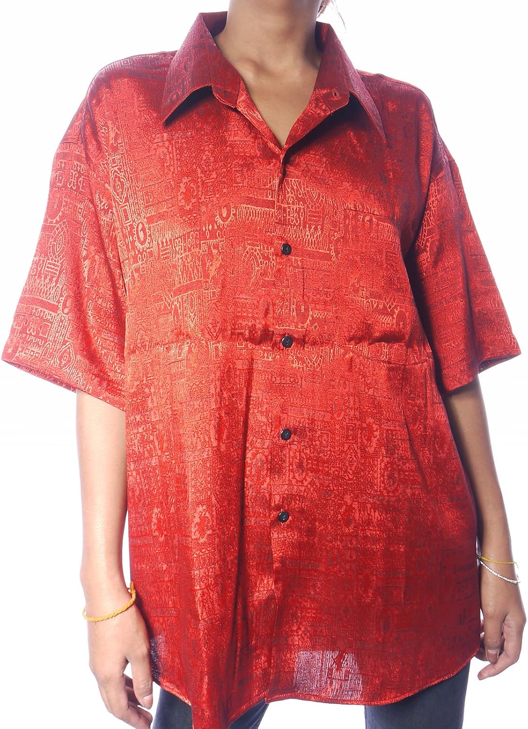 Mens Silk Shirt Jacquard Weave RED/Crimson Short Sleeve Sleeved