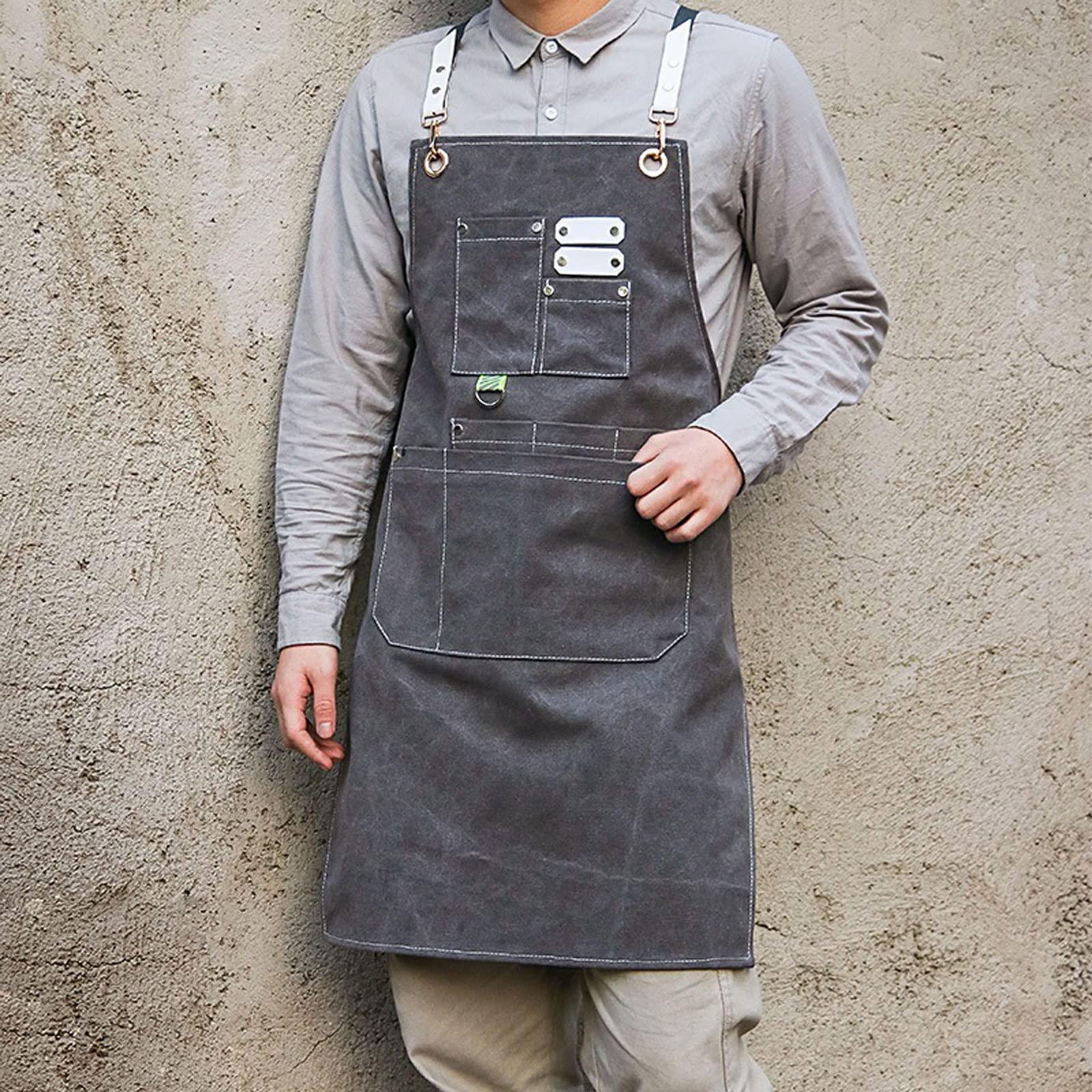 Delantal de Mezclilla para Trabajo, Ropa de Trabajo para Hombres y Mujeres, peluquería, Tienda de té, floricultura, Restaurante, Cocina y repostería (Gris)