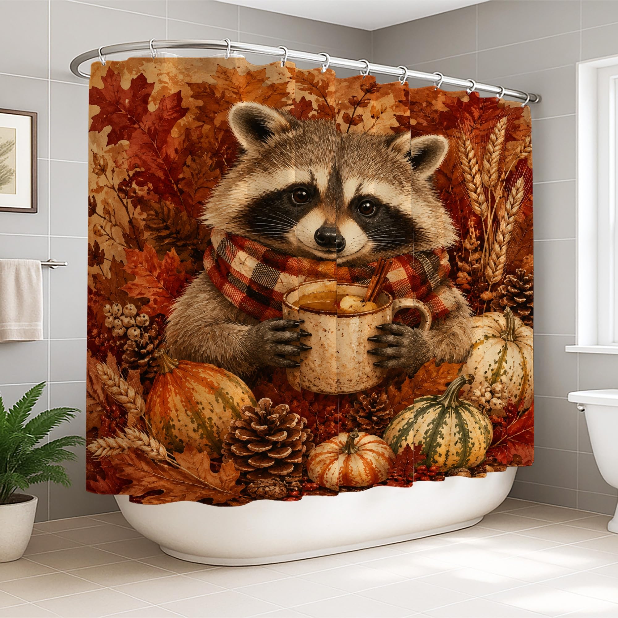 Rideau de douche extra large automne 274x183cm en tissu imperméable orange