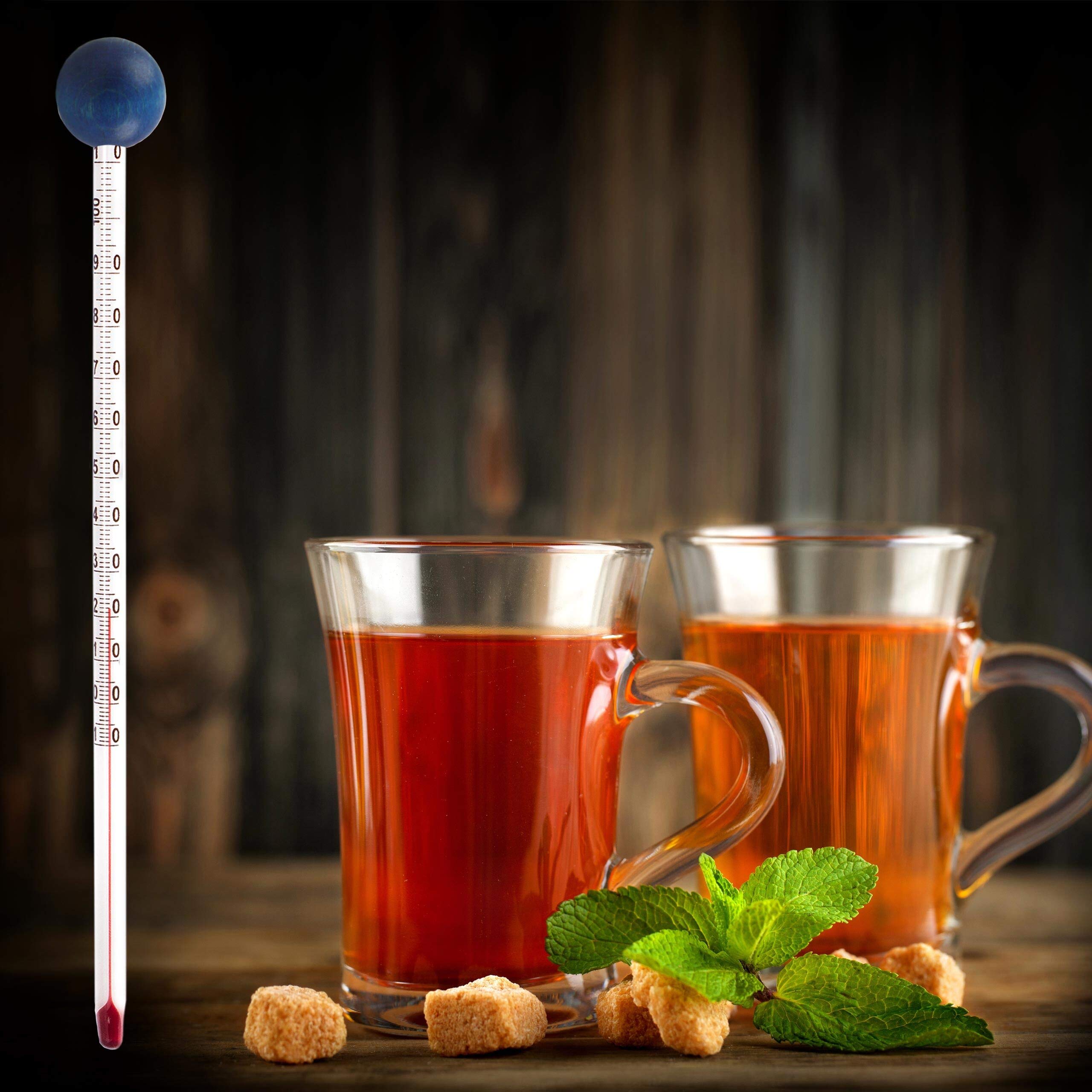 Termómetro de té de 24 cm con bola, termómetro de agua de té, 110 grados, suministro de té, termómetro (azul)