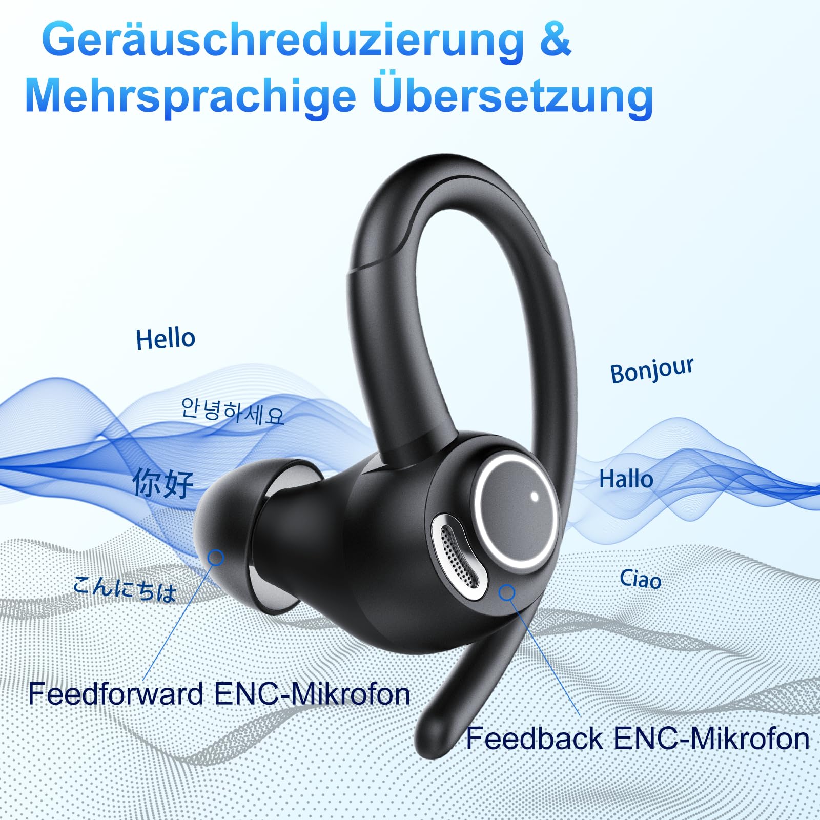 AI Kopfhörer Übersetzer, 3-in-1 Bluetooth 5.4 Echtzeit Sprachübersetzungs Kopfhörer, 164 Sprachen (mit App), 48Std Übersetzer Ohrhörer mit ENC Mic, 8 Übersetzungsmodi für Studium, Reisen, Business