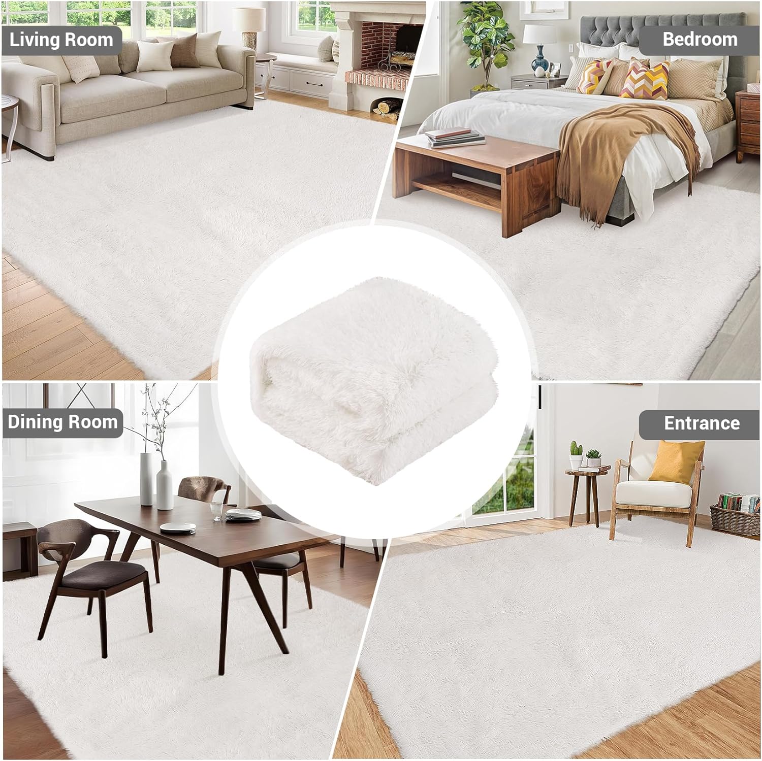COZYLOOM Fluffy Runner Rug for Bedroom Living Room 2x8 Non-Slip Extra Comfy Plush Hallway Rug Non Shedding Soft Shag Fluffy Rugs Runner for Bedroom Kids Room,White