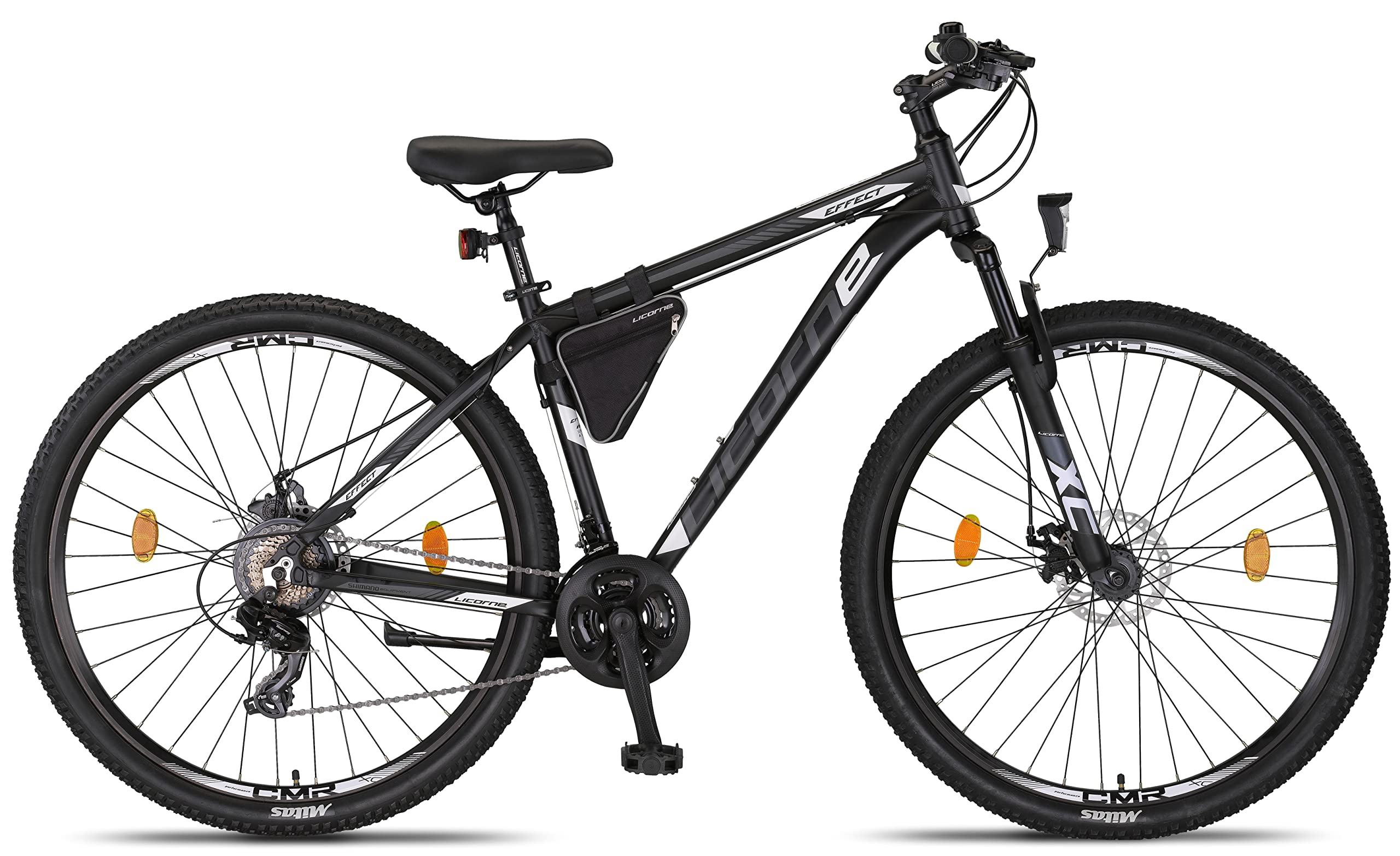 Licorne Bike Effect Premium - Bicicleta de montaña de 29 Pulgadas - para niños, niñas, Hombres y Mujeres - Cambio de 21 velocidades - para Hombre - Negro/Blanco (2 x Frenos de Disco)