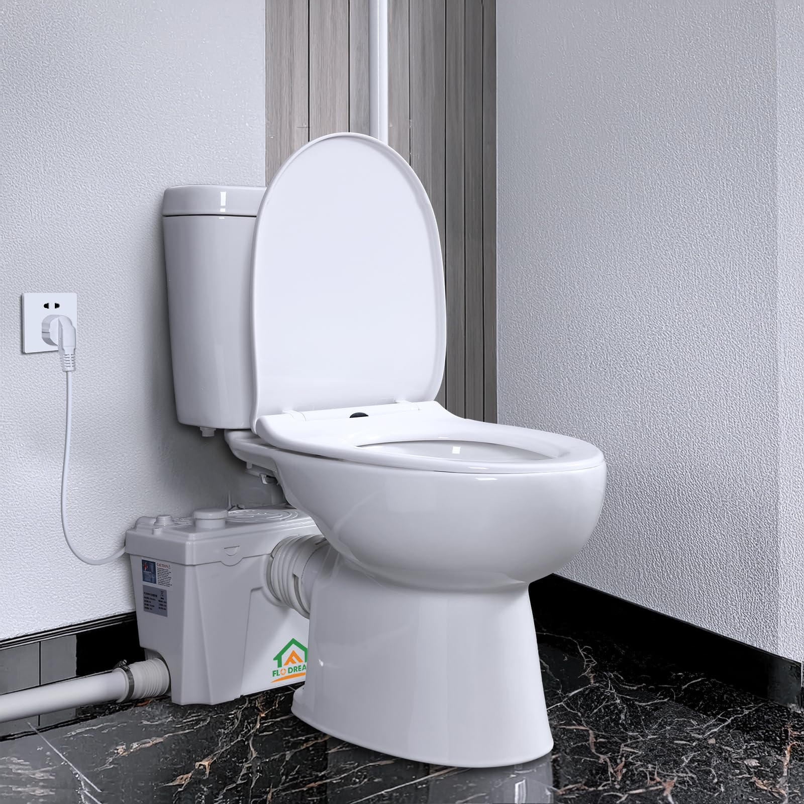 500watt Macerating Toilet with Pump, Two-Piece Upflush Toilet For Basement, Powerful & Quiet Macerating System With 3 Water Inlet & Ac Vent, 36ft Vertically, Compact Bowl
