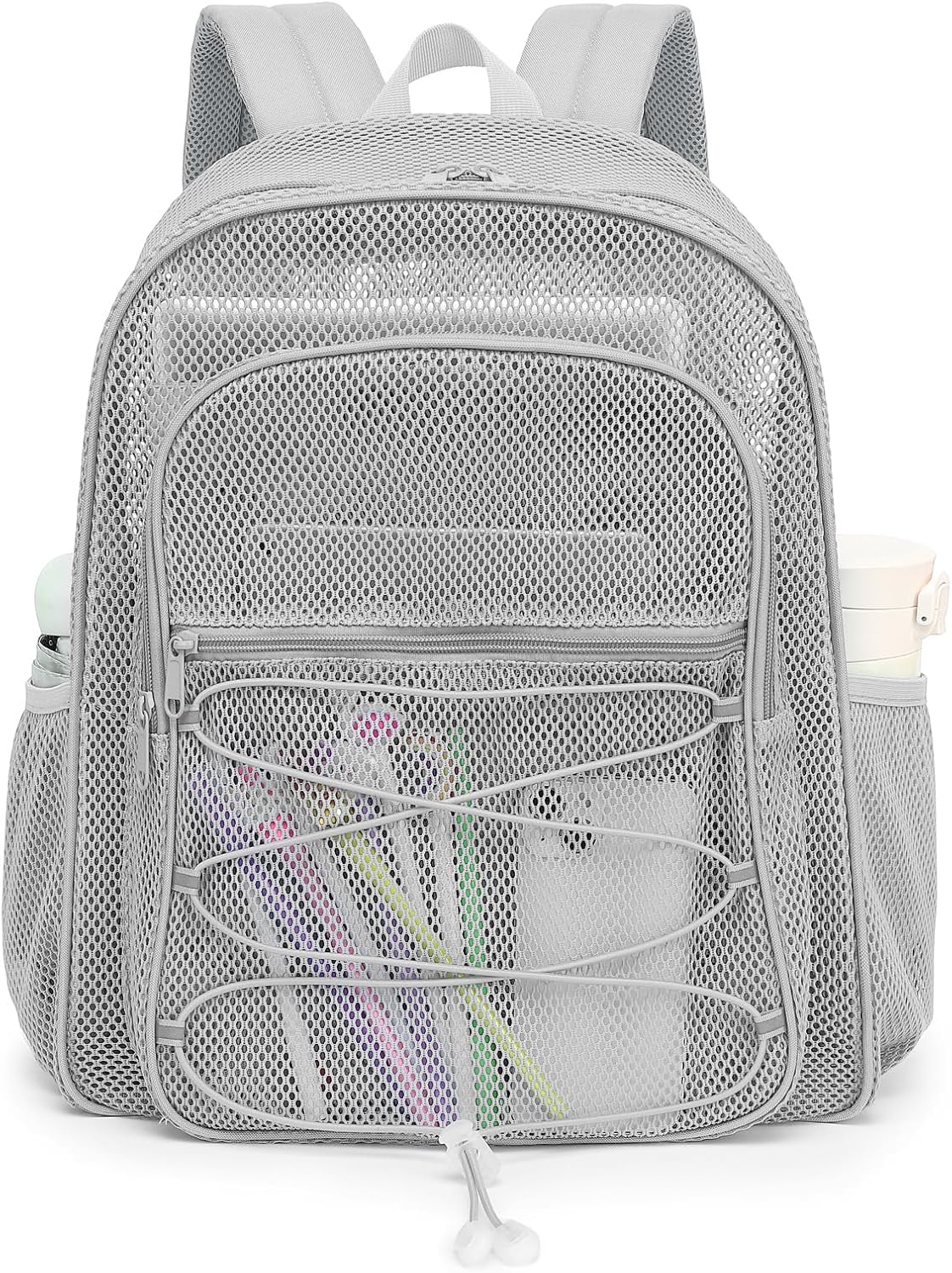Mesh School Backpack for Girls Boys Women Men, Heavy Duty See Through College Bookbag School Bag (Grey)