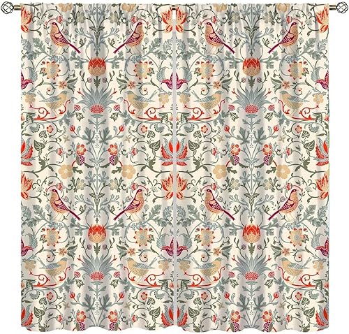 Cortinas bohemias William Morris con estampado de pájaro retro elegante con estampado de animales, para dormitorio, sala de estar, cortinas opacas