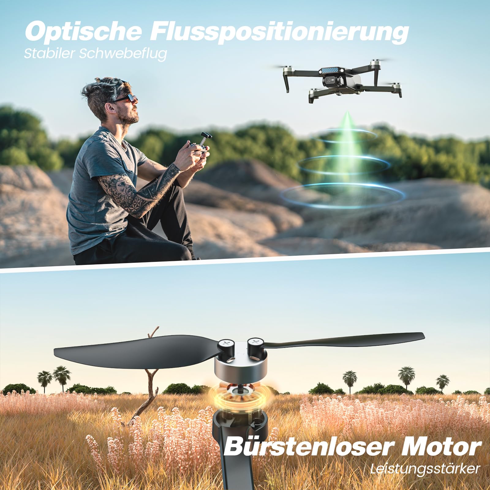 DEERC Drohne mit Kamera 1080P für Kinder, Anfänger, D20S RC Drohnen faltbar mit FPV Übertragung, 2 Akkus Lange Flugzeit, Bürstenloser Motor,Höhenhaltung,Optisch Fluss Spielzeug Geschenk für Jungend,C0