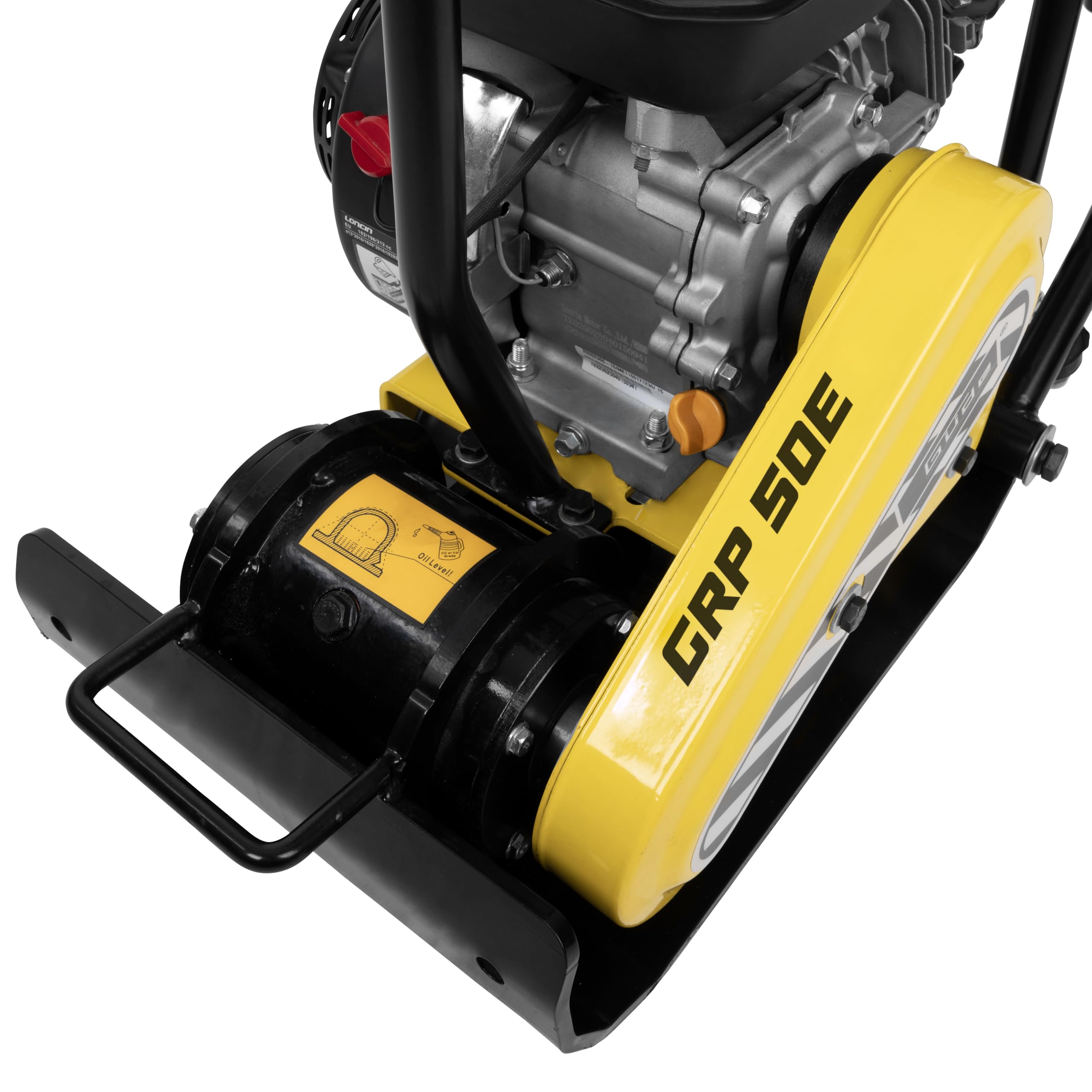 Güde GRP 50E Rüttelplatte - 4-Takt-Motor, 196 Kubikzentimeter Hubraum, 4,1 Kilowatt, 5,5 PS, 43 x 30 Zentimeter Arbeitsplatte, 8,5 kN Verdichtungsdruck, 20 m/min Vorlauf, Polyurethanmatte, Fahrwerk