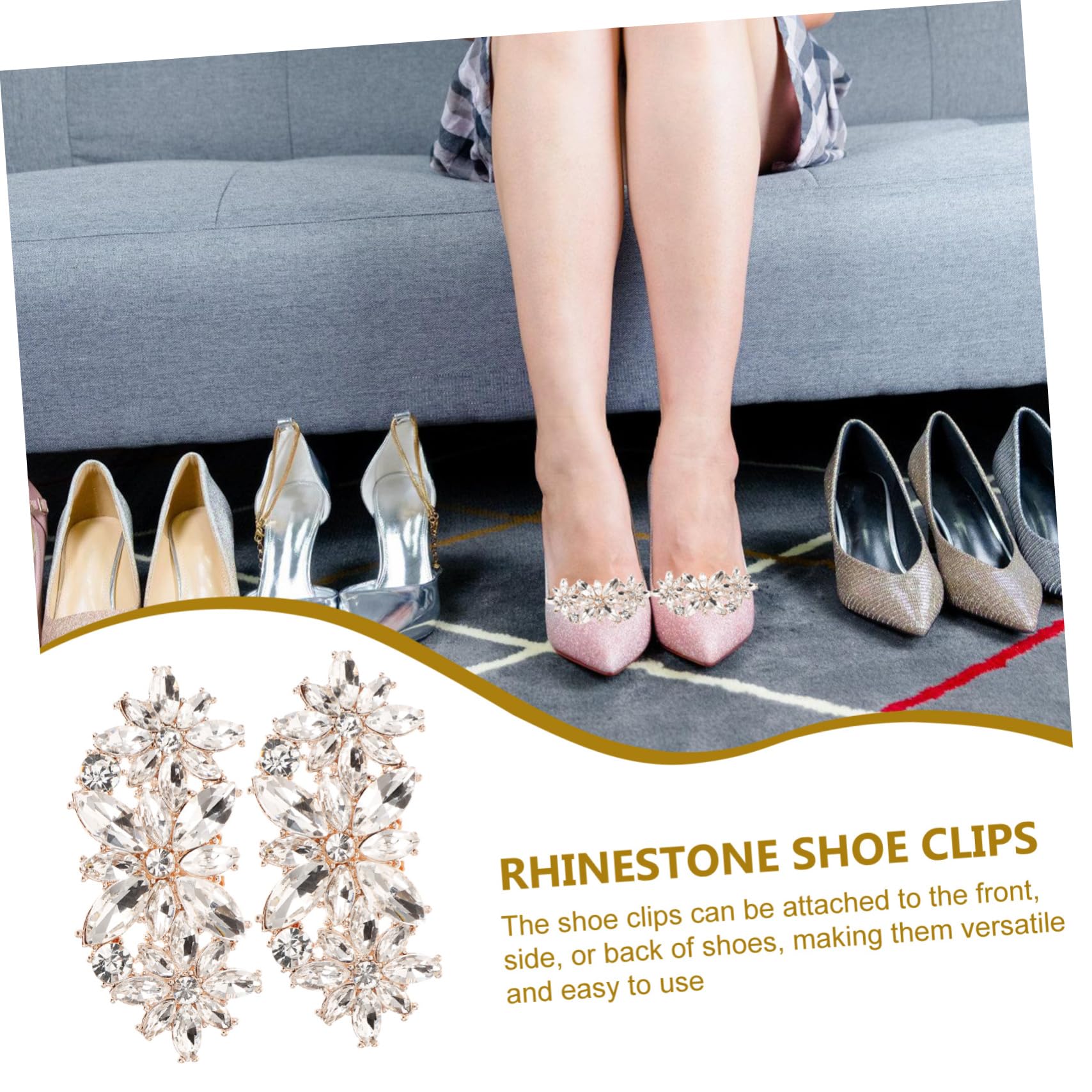 PACKOVE Accessori Per Fiori Di Scarpe Con Strass Matrimonio Decorazioni Clip Per Scarpe Adornare Calzante Decorazioni Matrimonio Fibbia Per Scarpe Rimovibile Golden Lega Di Zinco