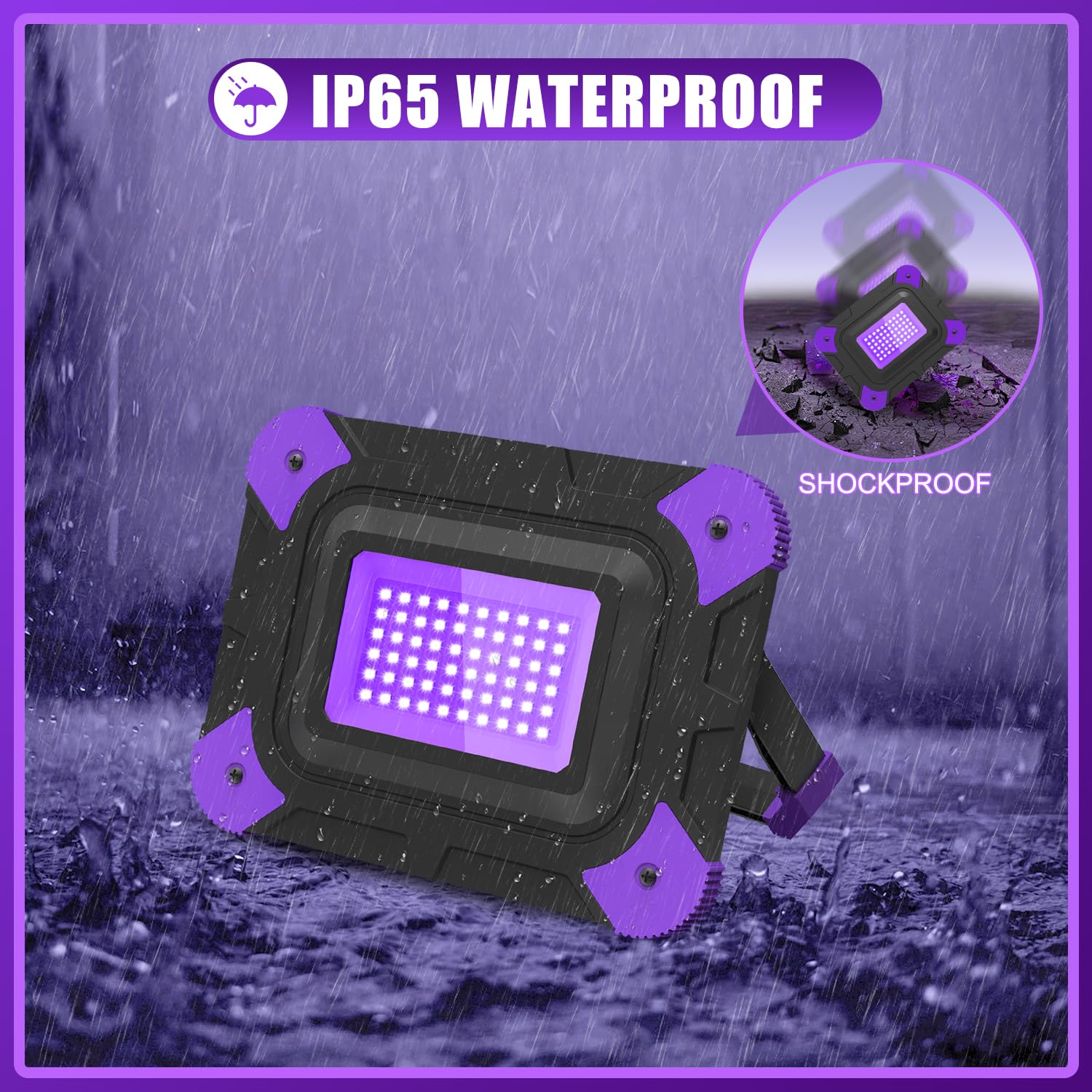 NATPOW Luz Negra UV Portátil Foco LED Recargable, 400-405nm Lámpara UV Potente, IP65 impermeable LED, Luz Negra para Halloween Acuario Pintura Corporal Partylicht, Decoración, 2 piezas