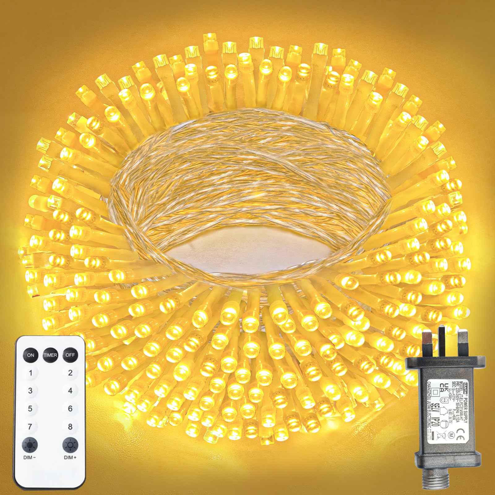 XmasBokeh Extra Long Fairy Lights 30m 300 LED Warm White String Lights Plug in Mains Powered Timer Memory 8 Modes Indoor Outdoor Decor for Christmas Tree Outside